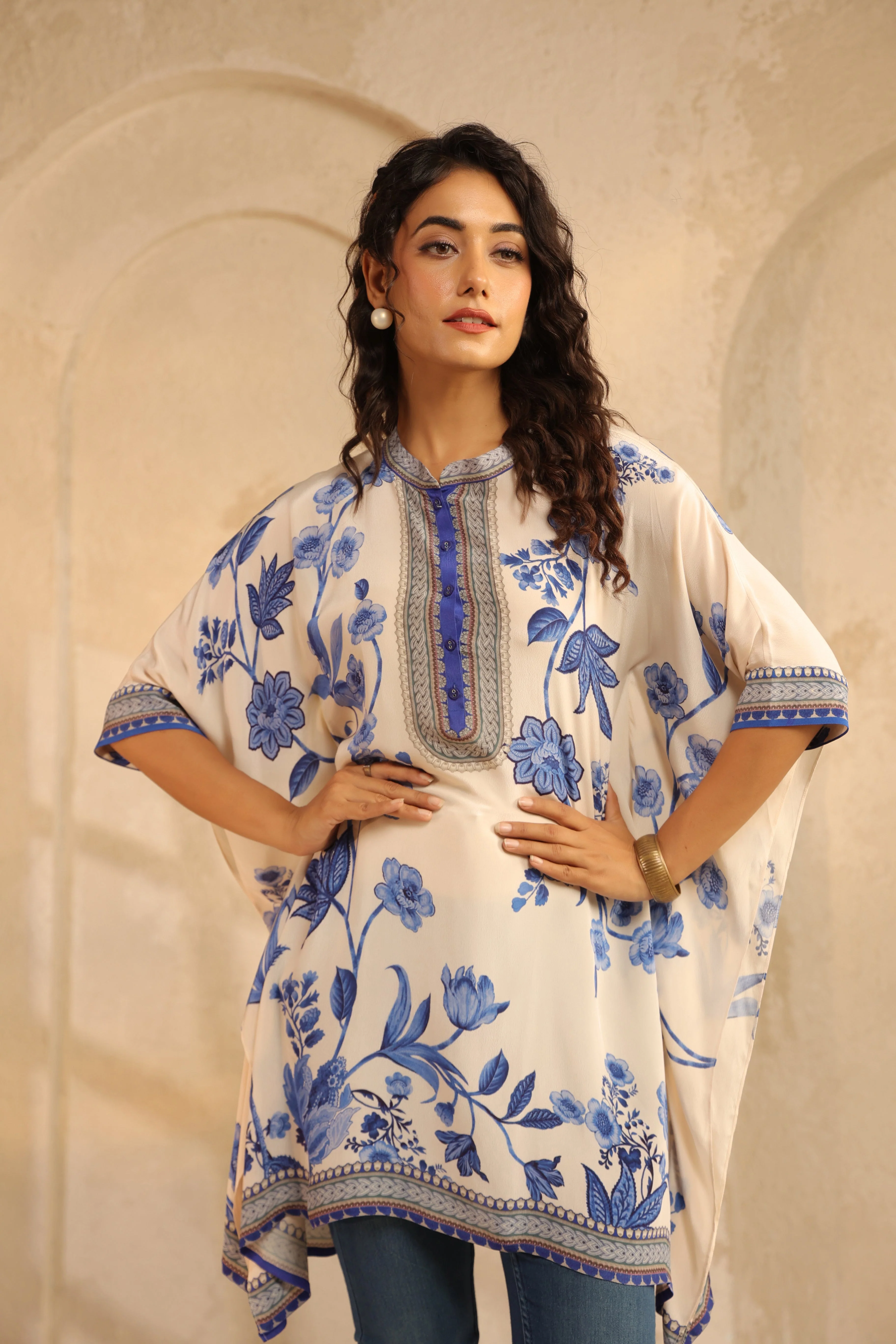 Off-White Printed Viscose Crepe Kaftan Top - Image 2