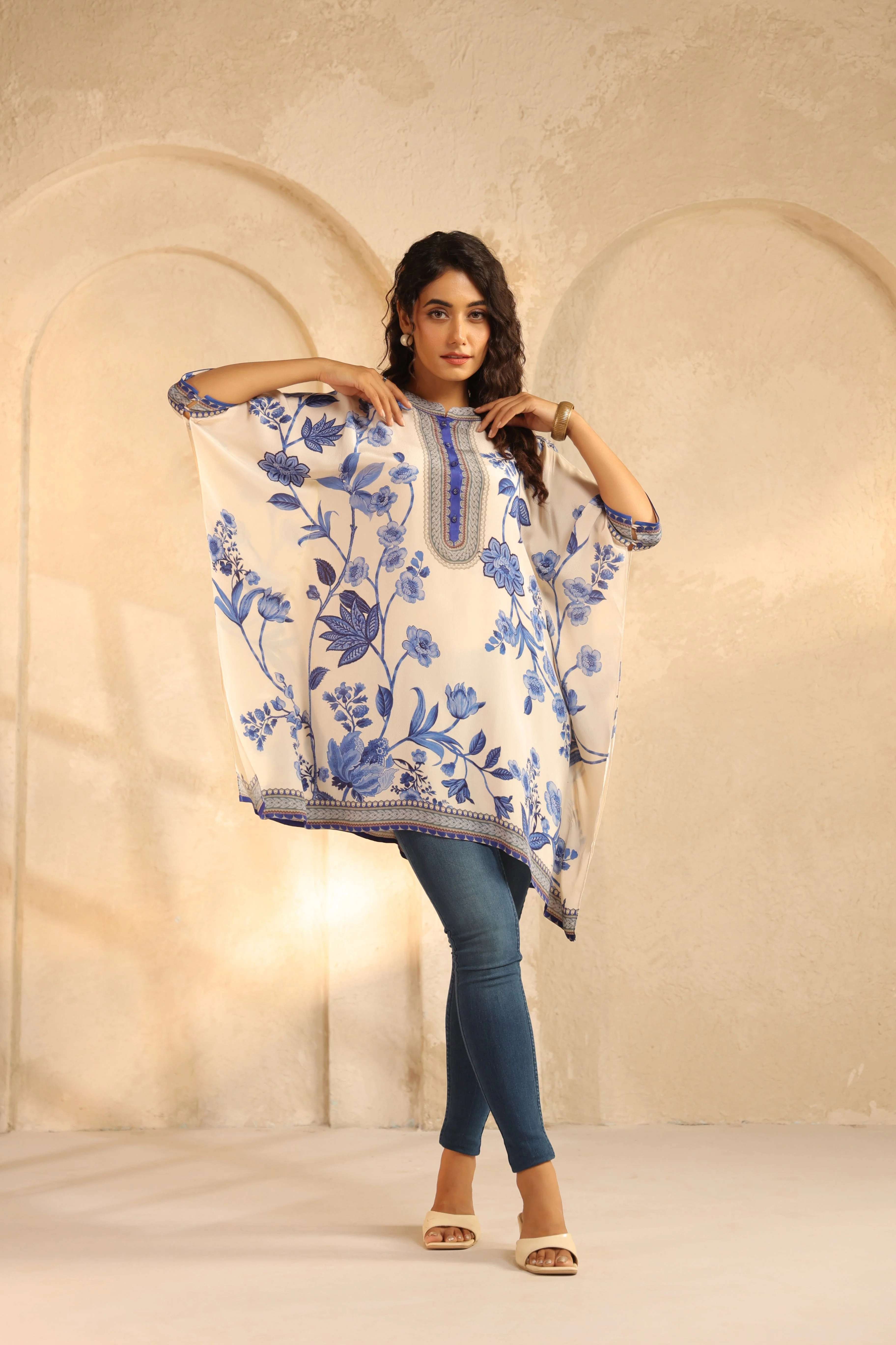 Off-White Printed Viscose Crepe Kaftan Top - Image 3