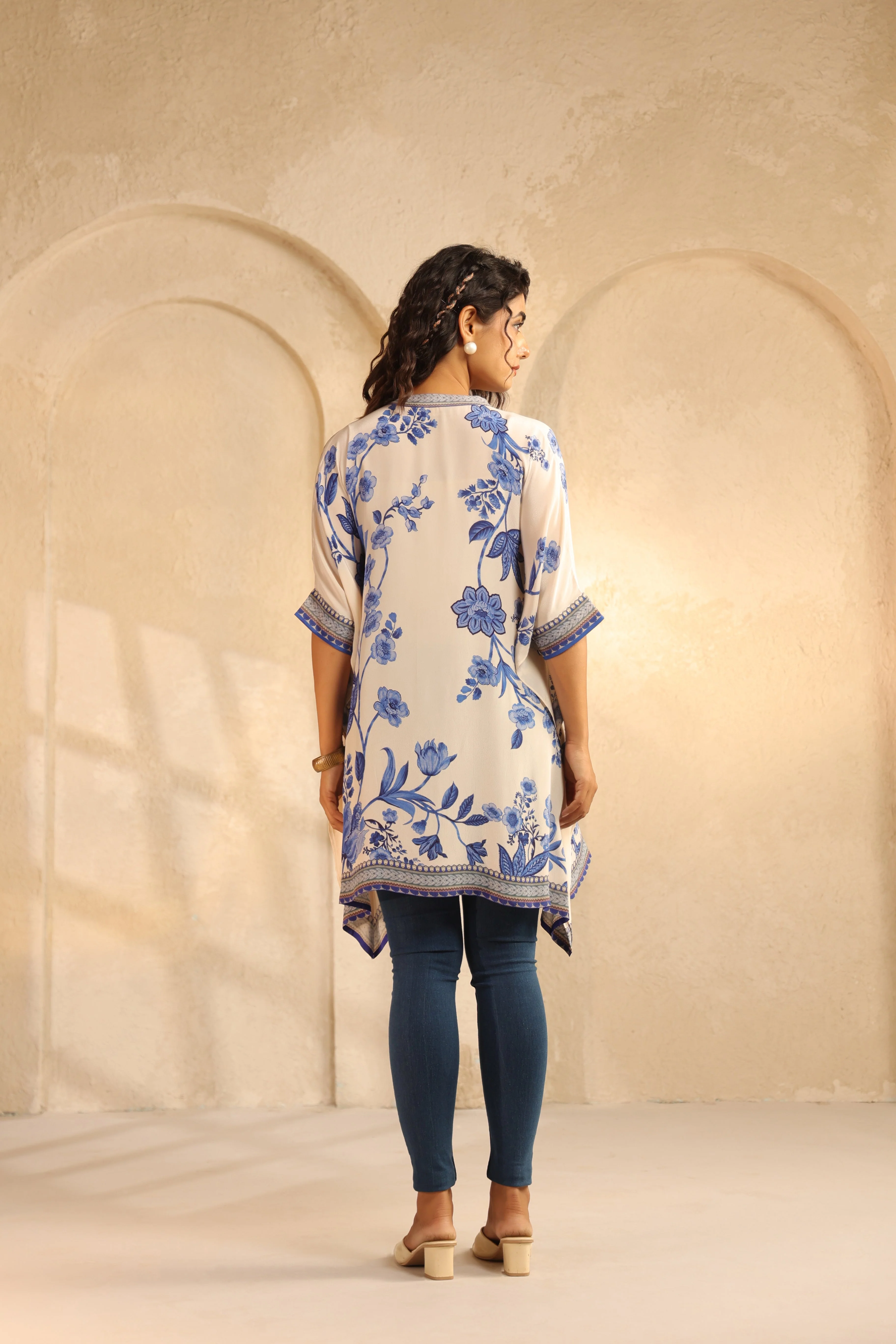Off-White Printed Viscose Crepe Kaftan Top - Image 5