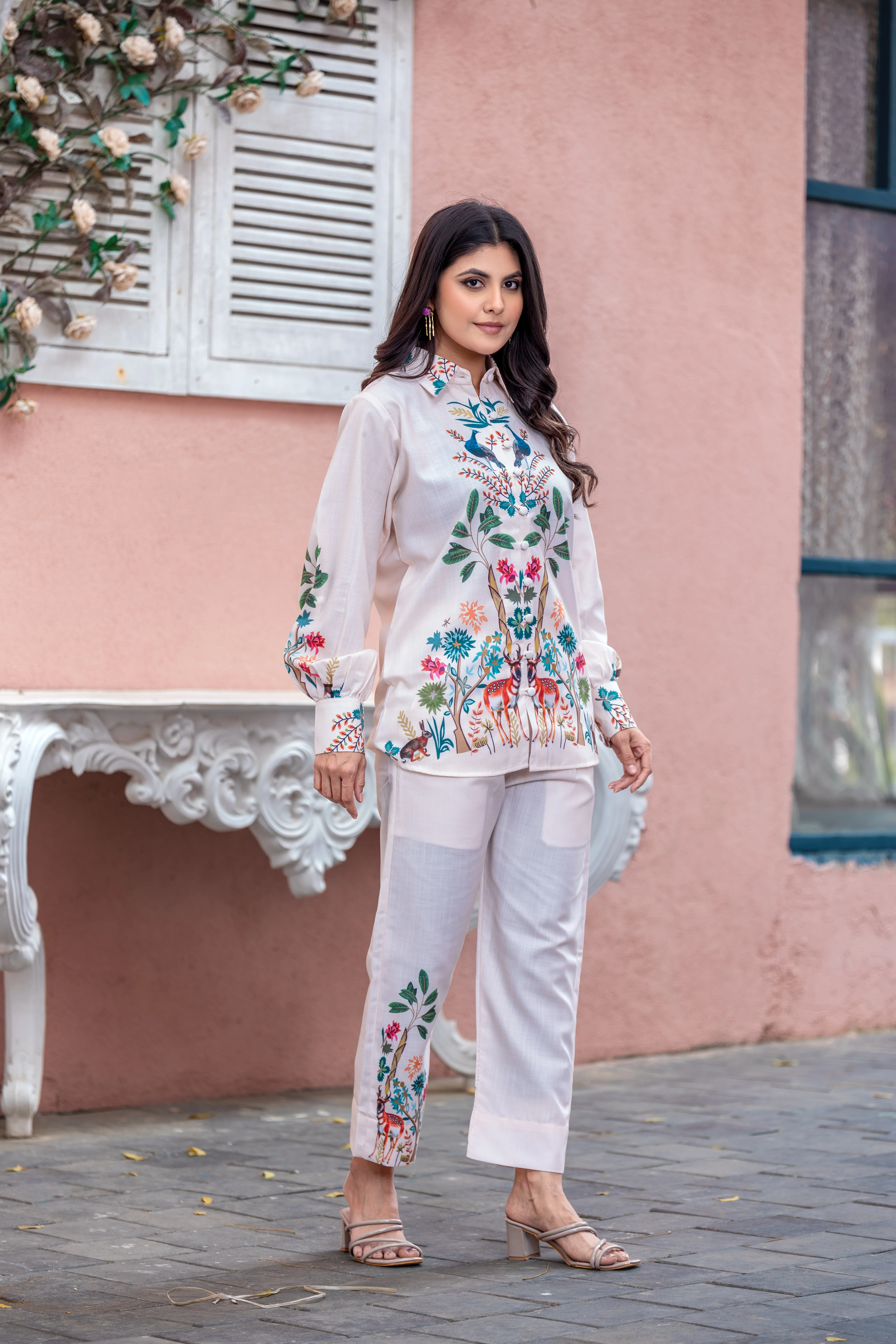 Pastel Peach Printed Spanish Linen Co-Ord Set - Image 3