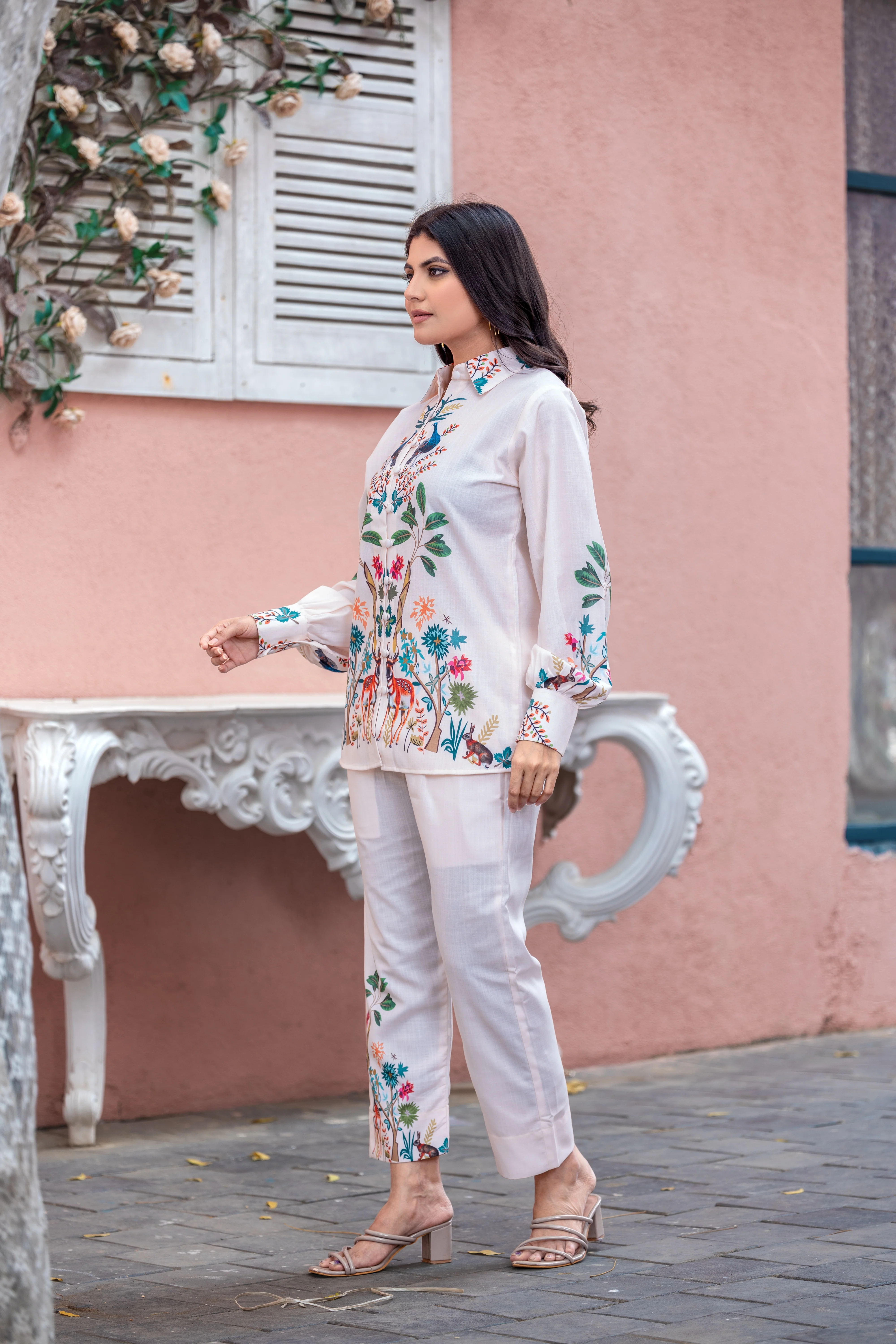 Pastel Peach Printed Spanish Linen Co-Ord Set - Image 4