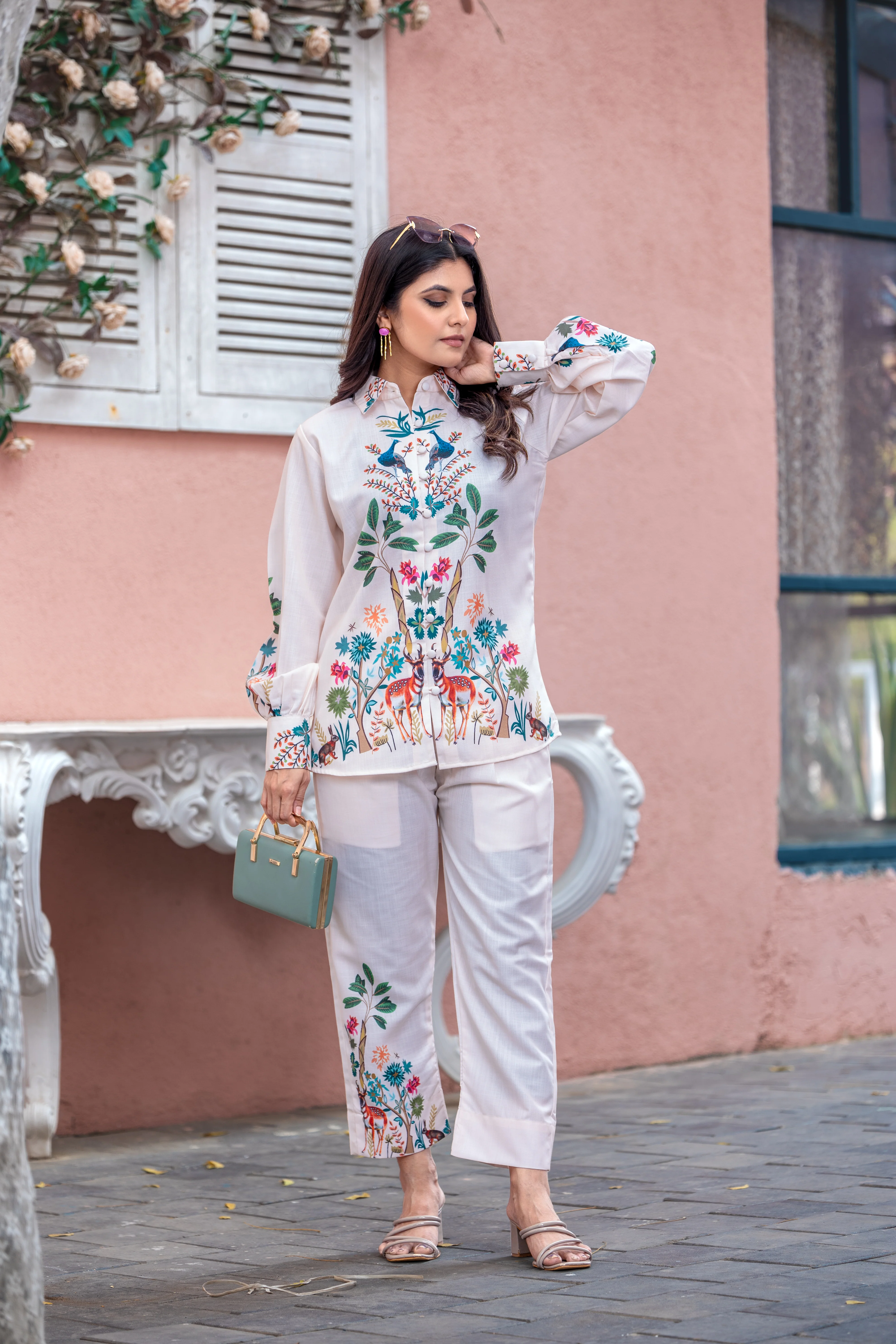 Pastel Peach Printed Spanish Linen Co-Ord Set - Image 5