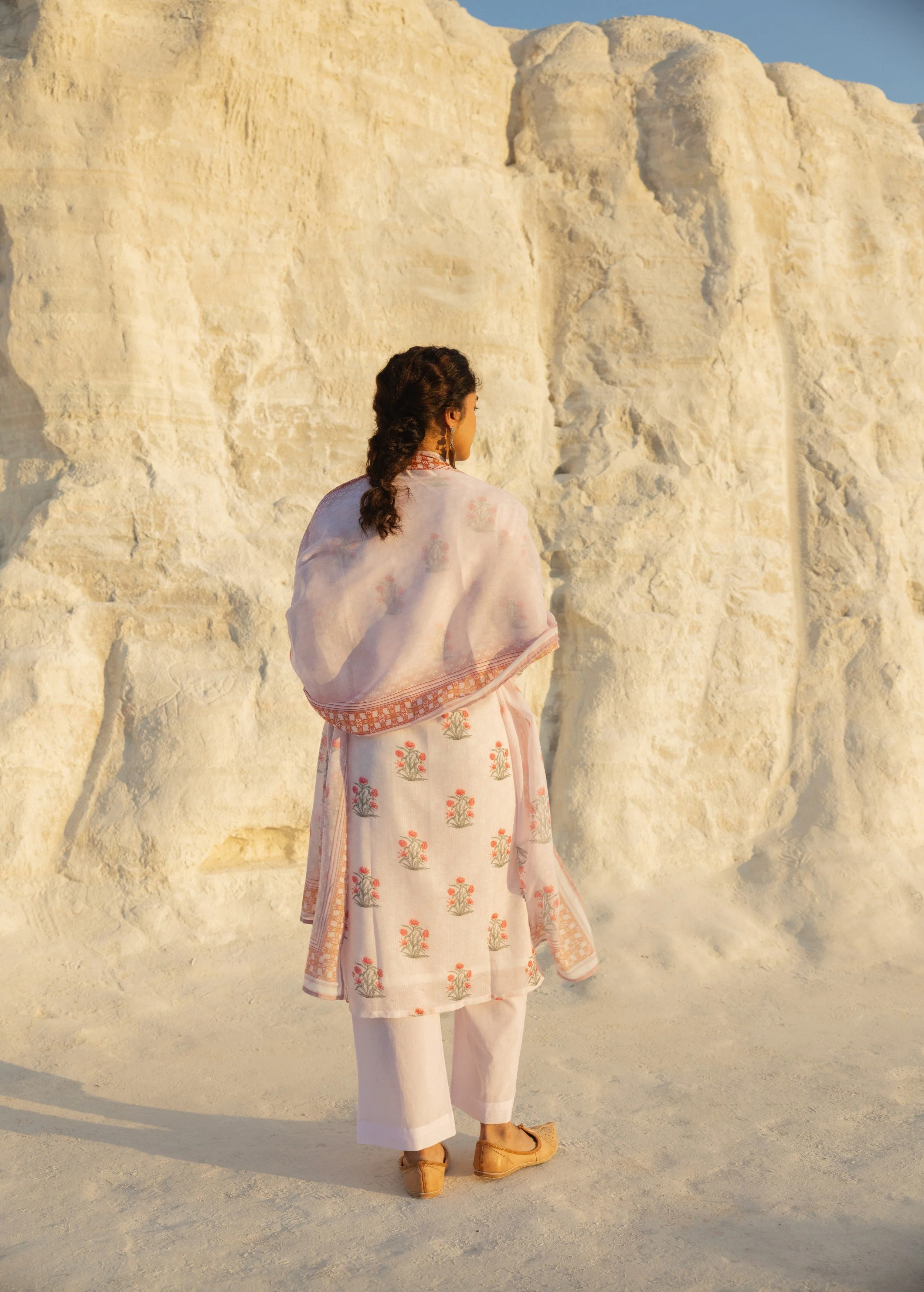 Pastel Pink Embellished Kota Doria Pant Set - Image 5