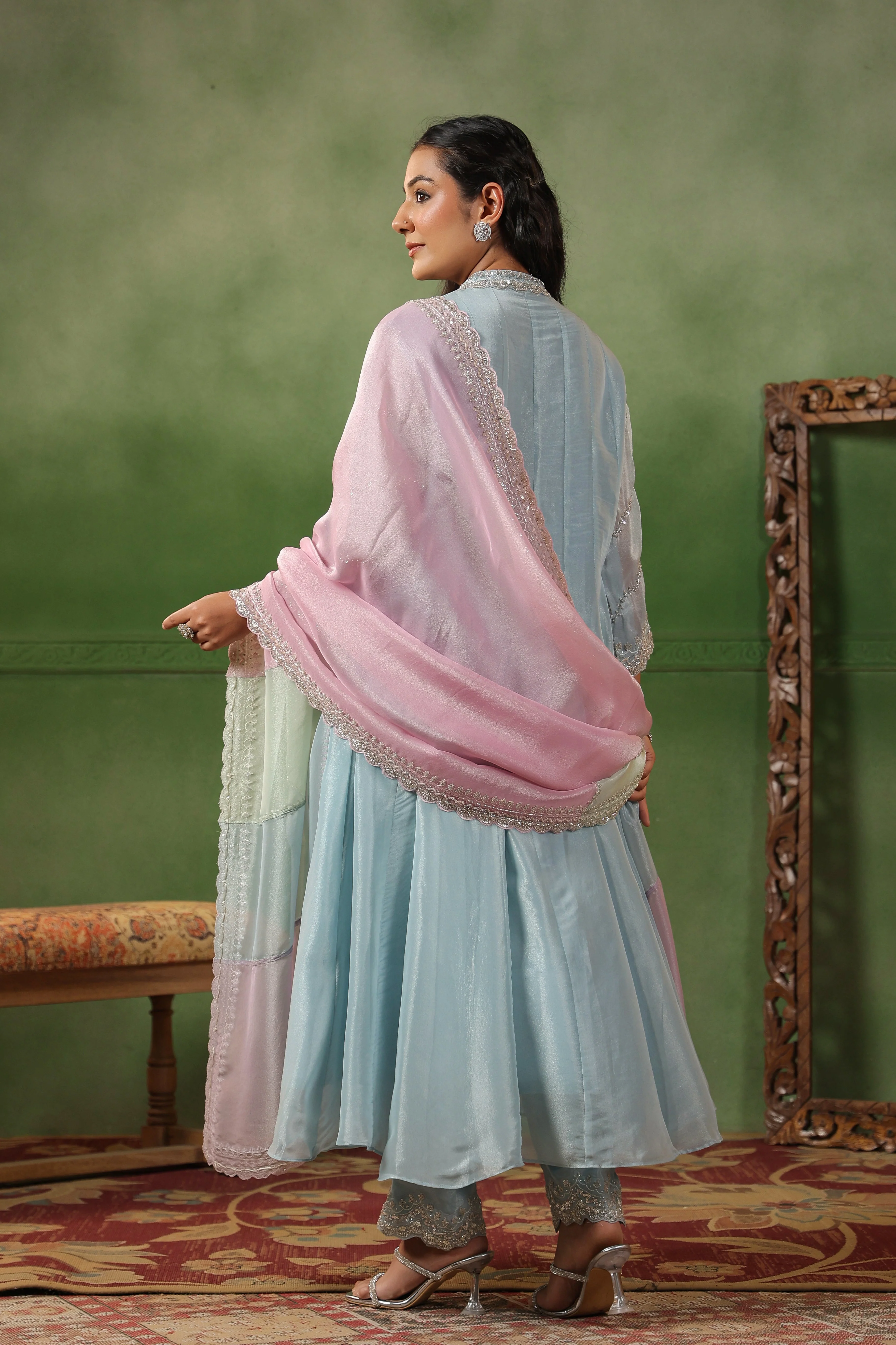 Sky Blue Embellished Tissue Silk Pant Set - Image 7