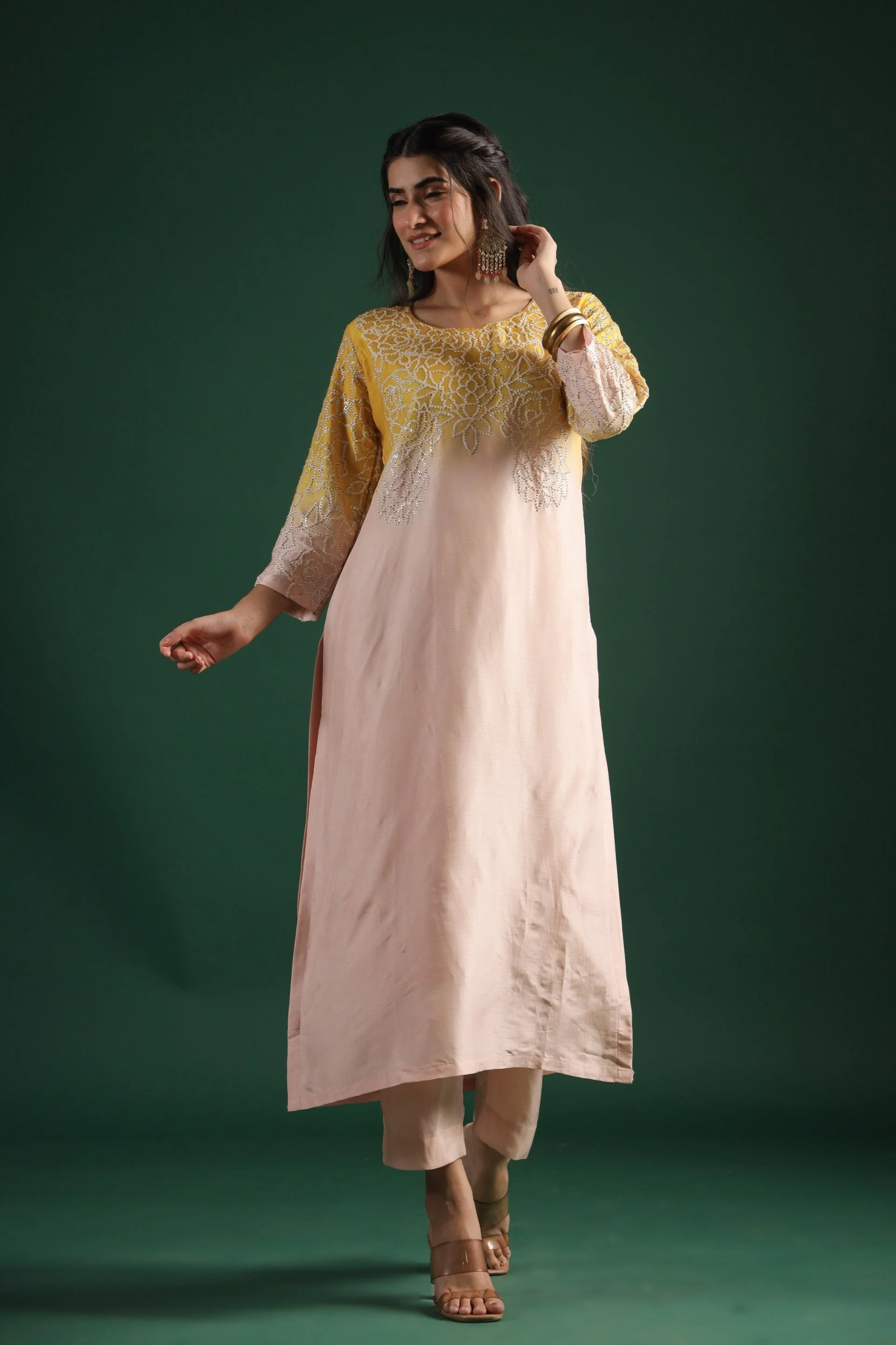 Pastel Pink Ombre Dyed Embellished Pants Set - Image 3