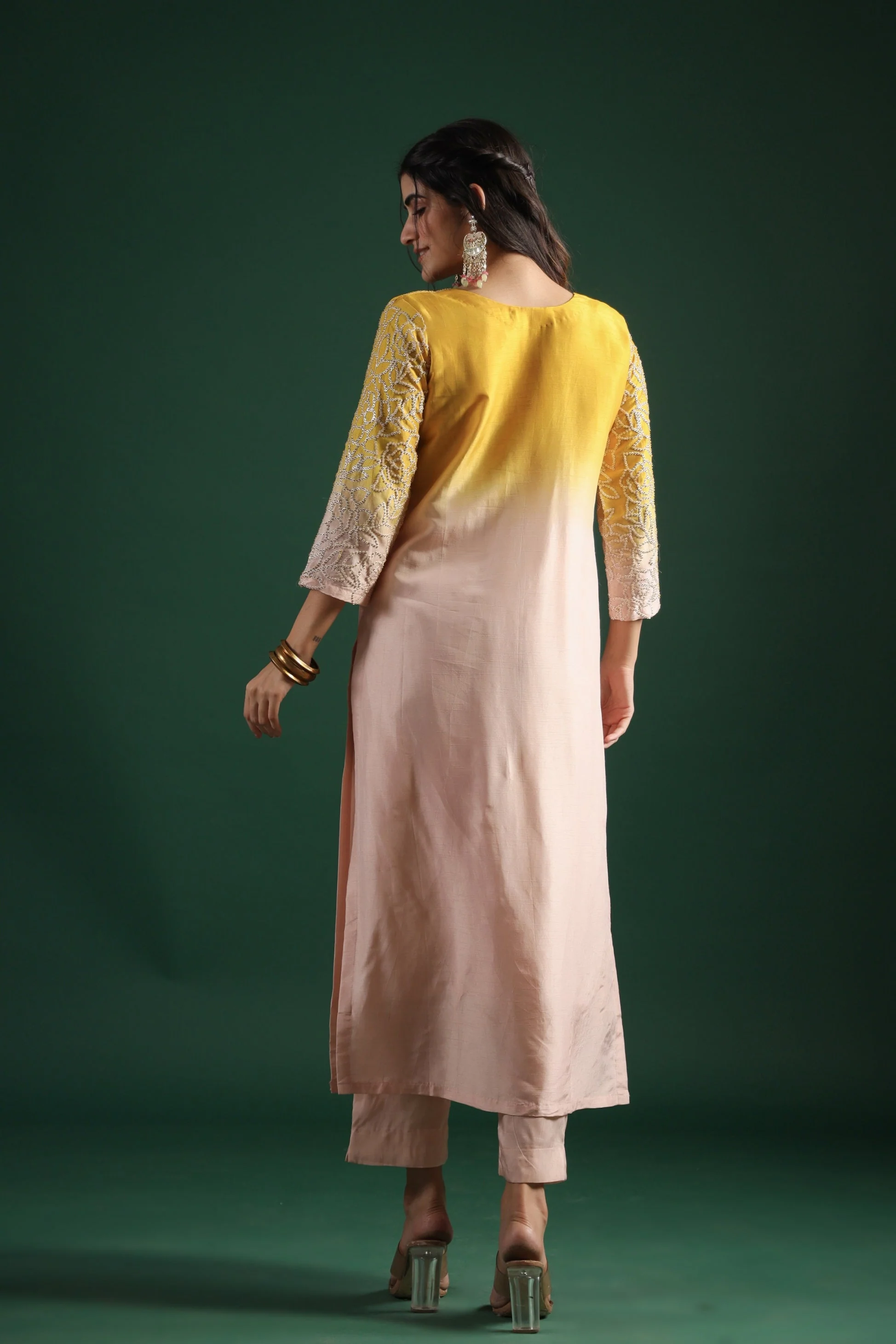 Pastel Pink Ombre Dyed Embellished Pants Set - Image 4