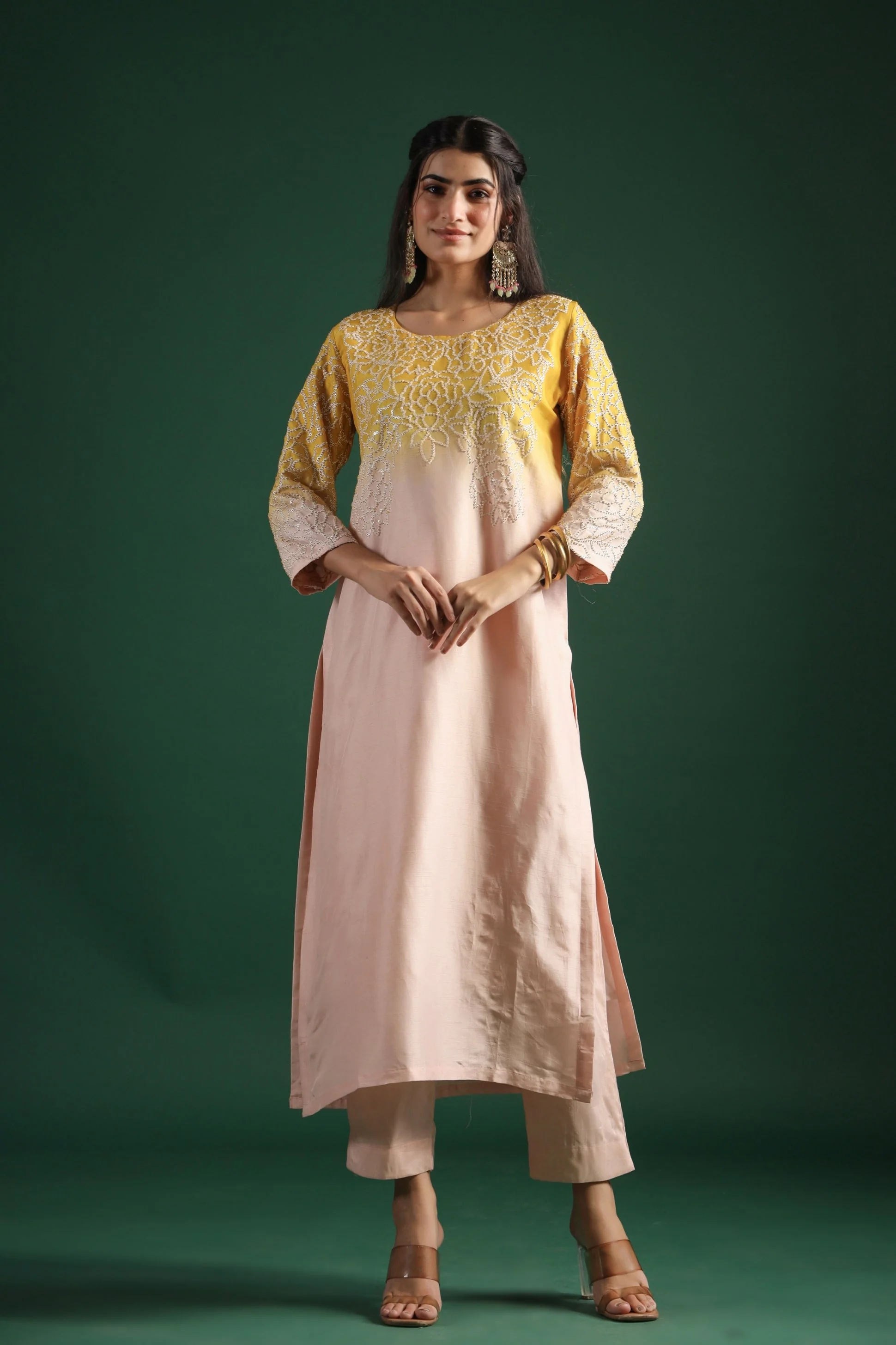 Pastel Pink Ombre Dyed Embellished Pants Set - Image 5
