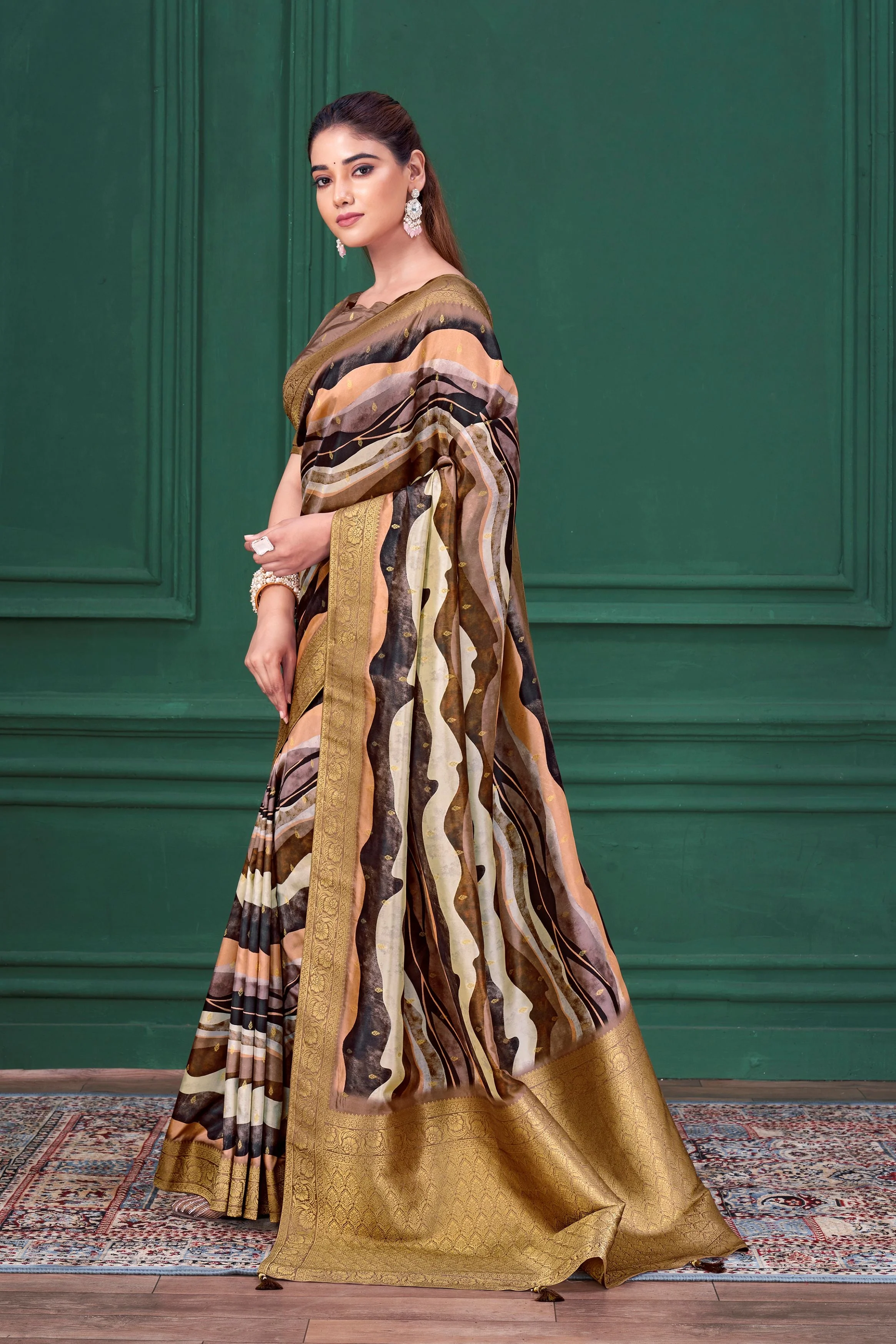 Lilac Purple Digital Printed Tussar Silk Saree - Image 5