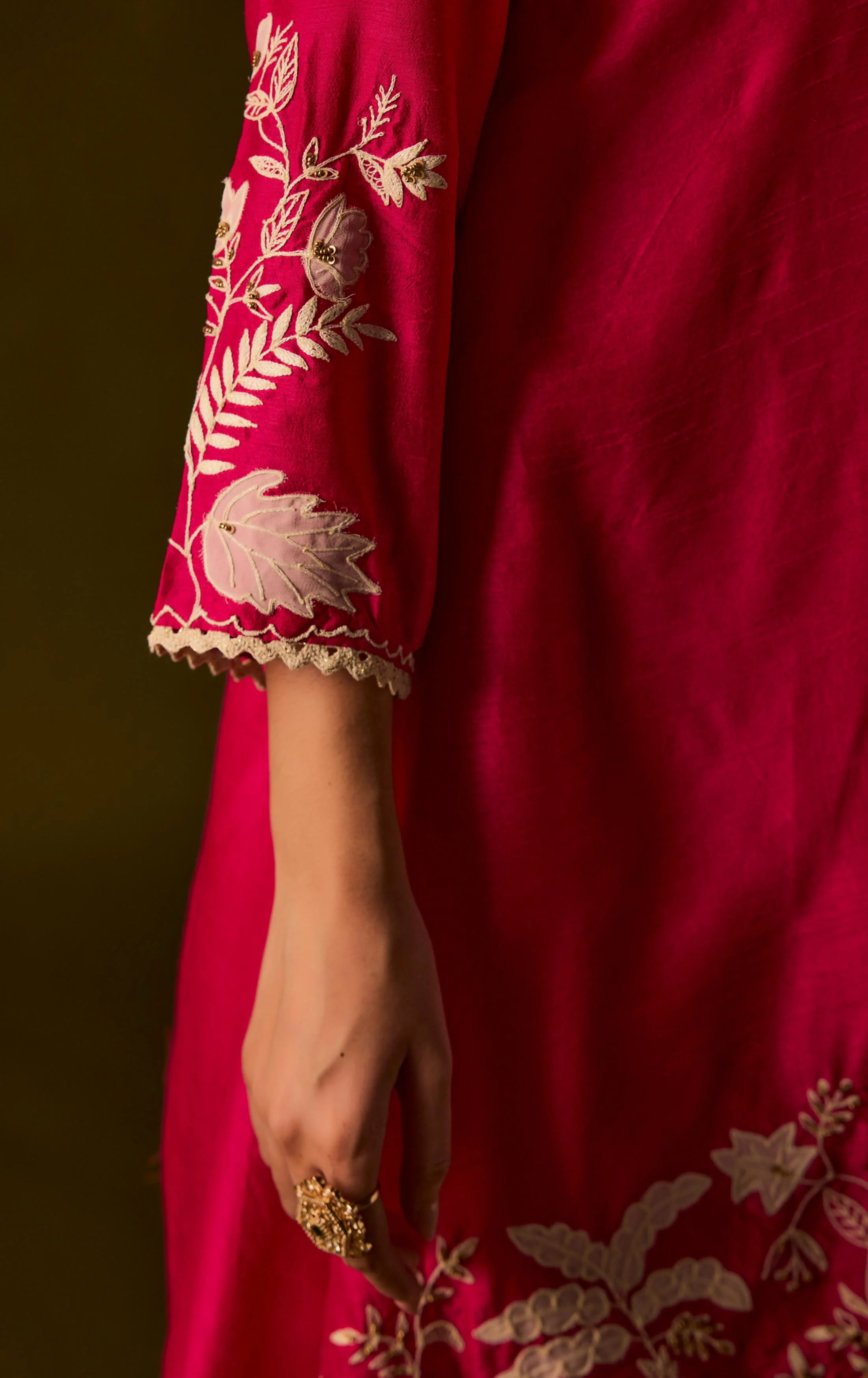 Rani pink Embroidered Raw Silk Co-Ord Set - Image 4