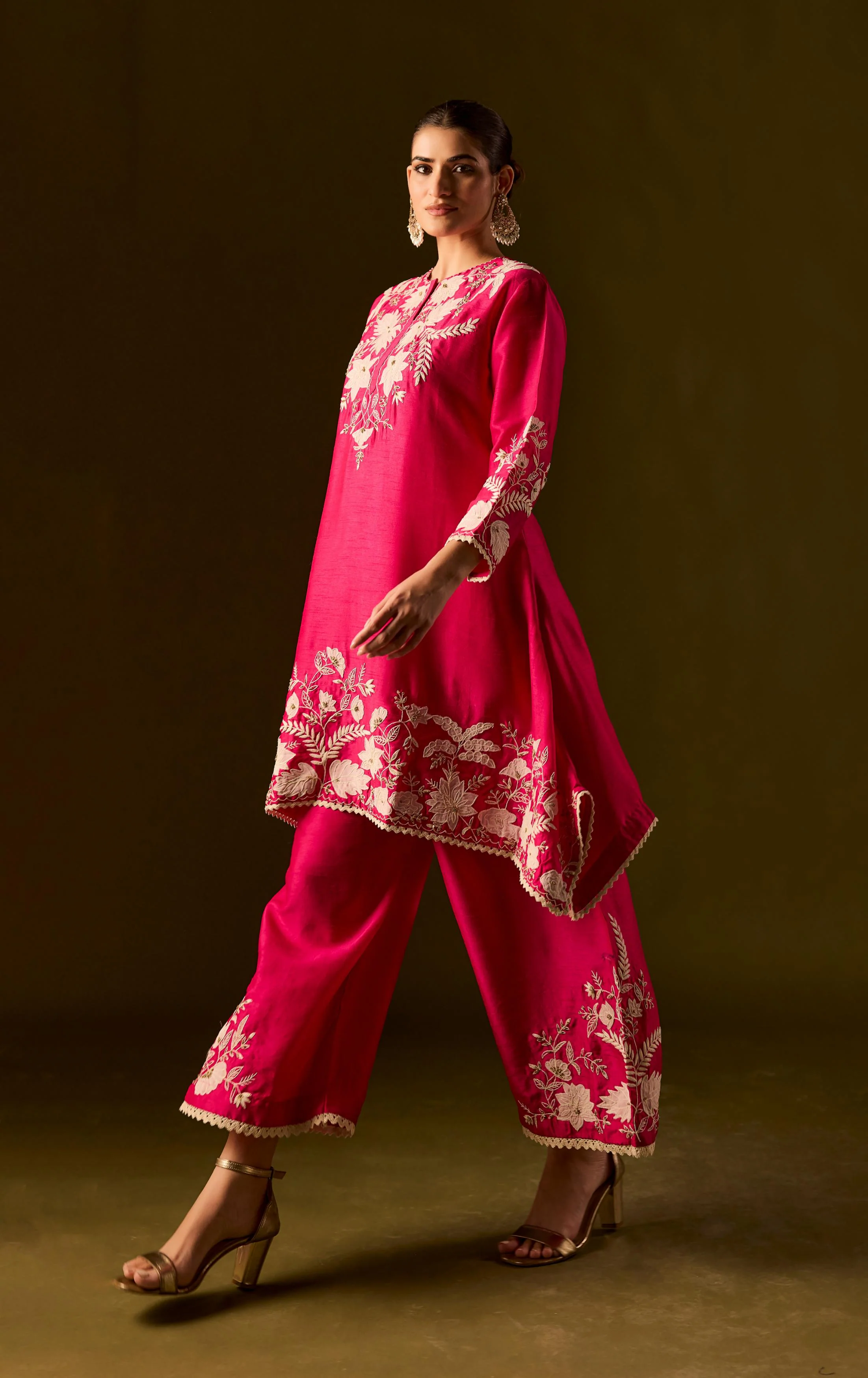 Rani pink Embroidered Raw Silk Co-Ord Set - Image 6