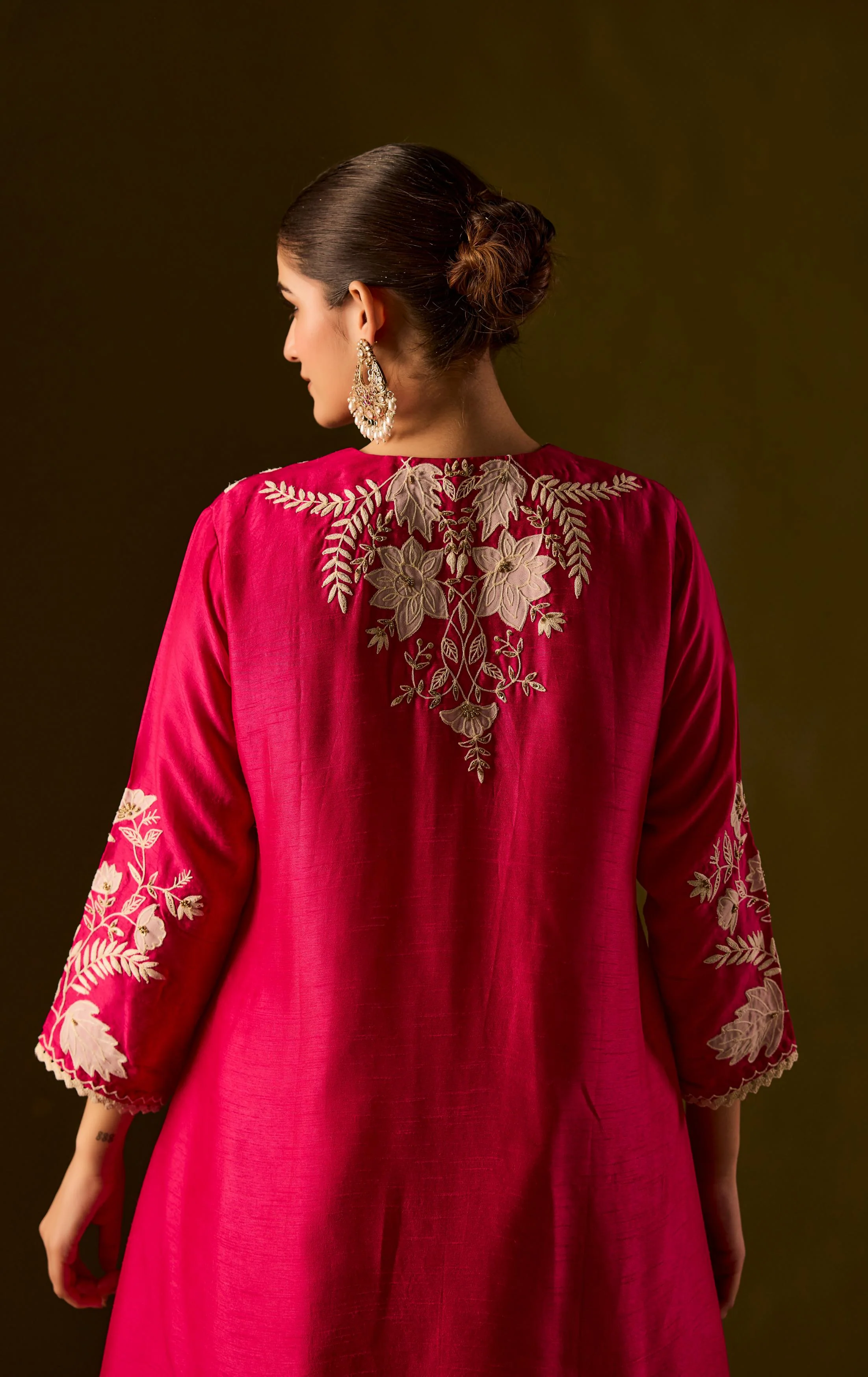 Rani pink Embroidered Raw Silk Co-Ord Set - Image 7