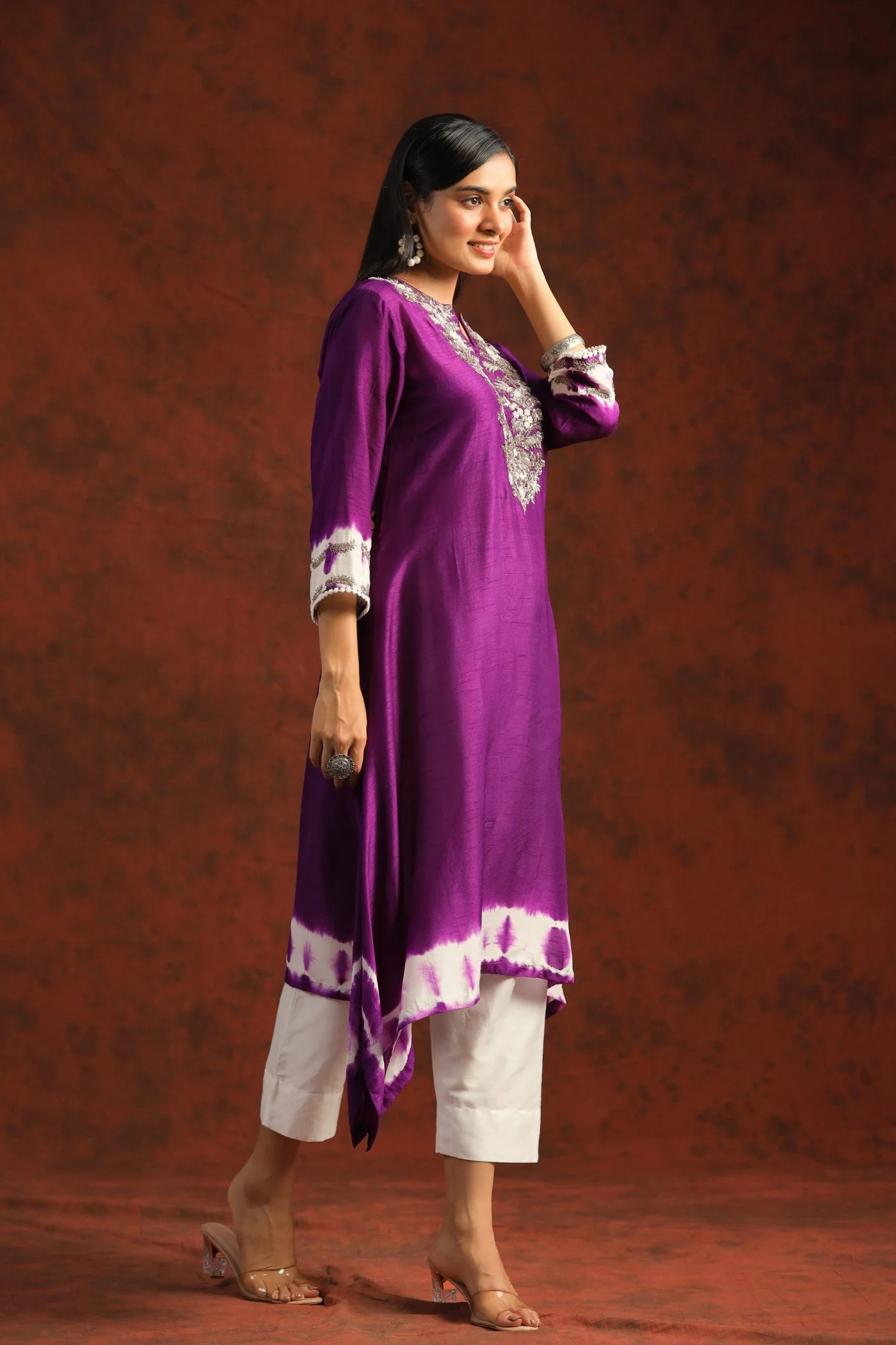 Pastel Tie-dyed Embellished Tunic with pants - Image 3