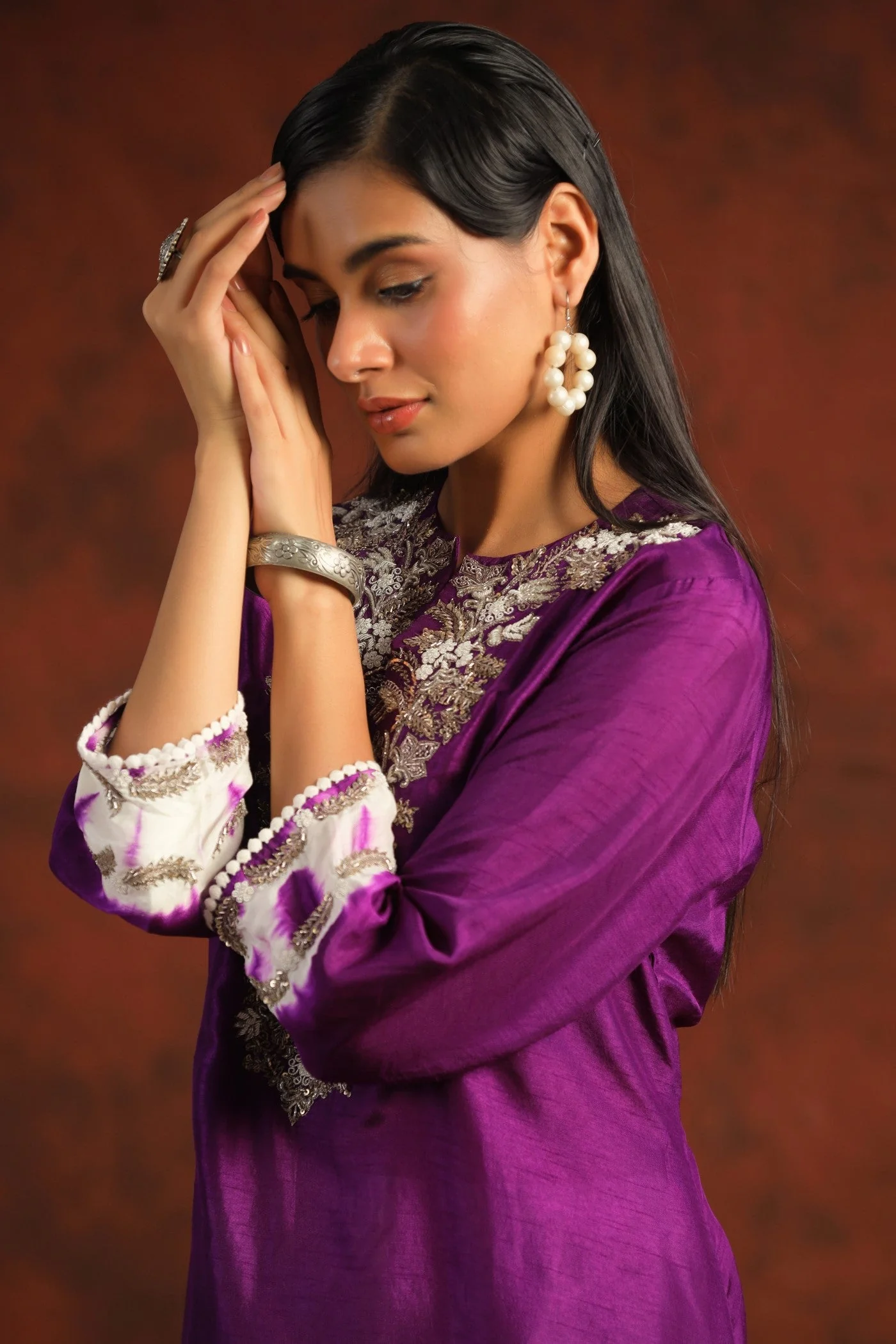 Pastel Tie-dyed Embellished Tunic with pants - Image 4