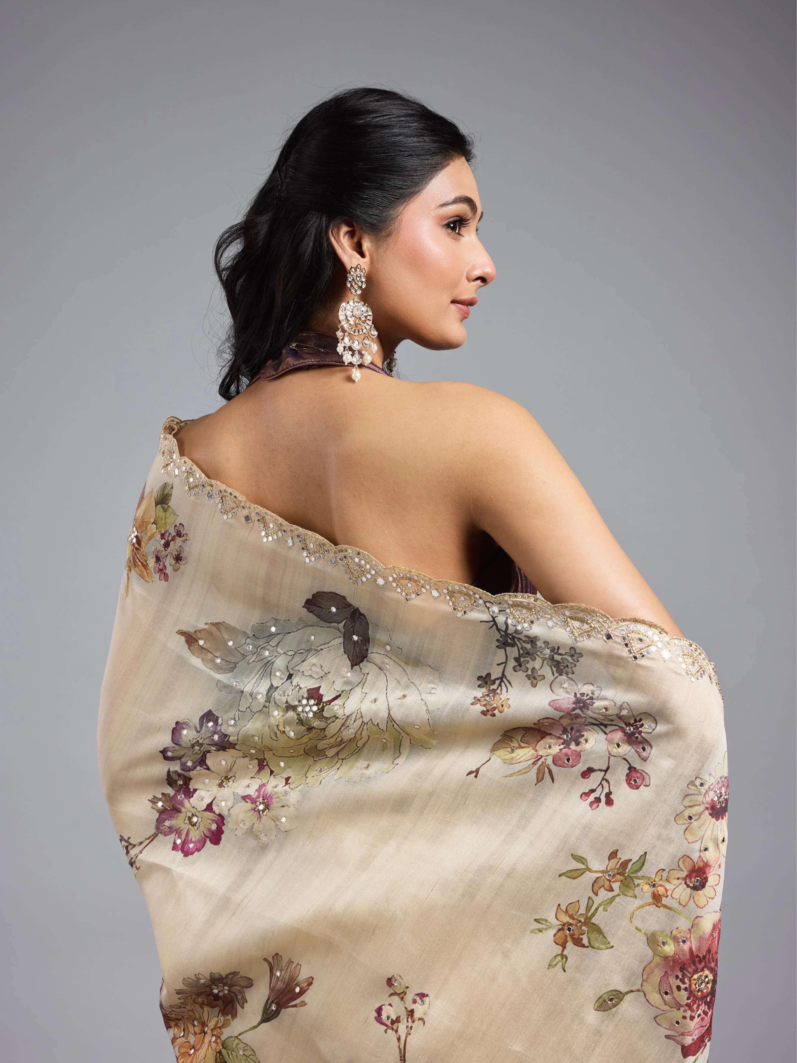 Pastel Cream Bhagalpuri Tussar Silk Saree - Image 10