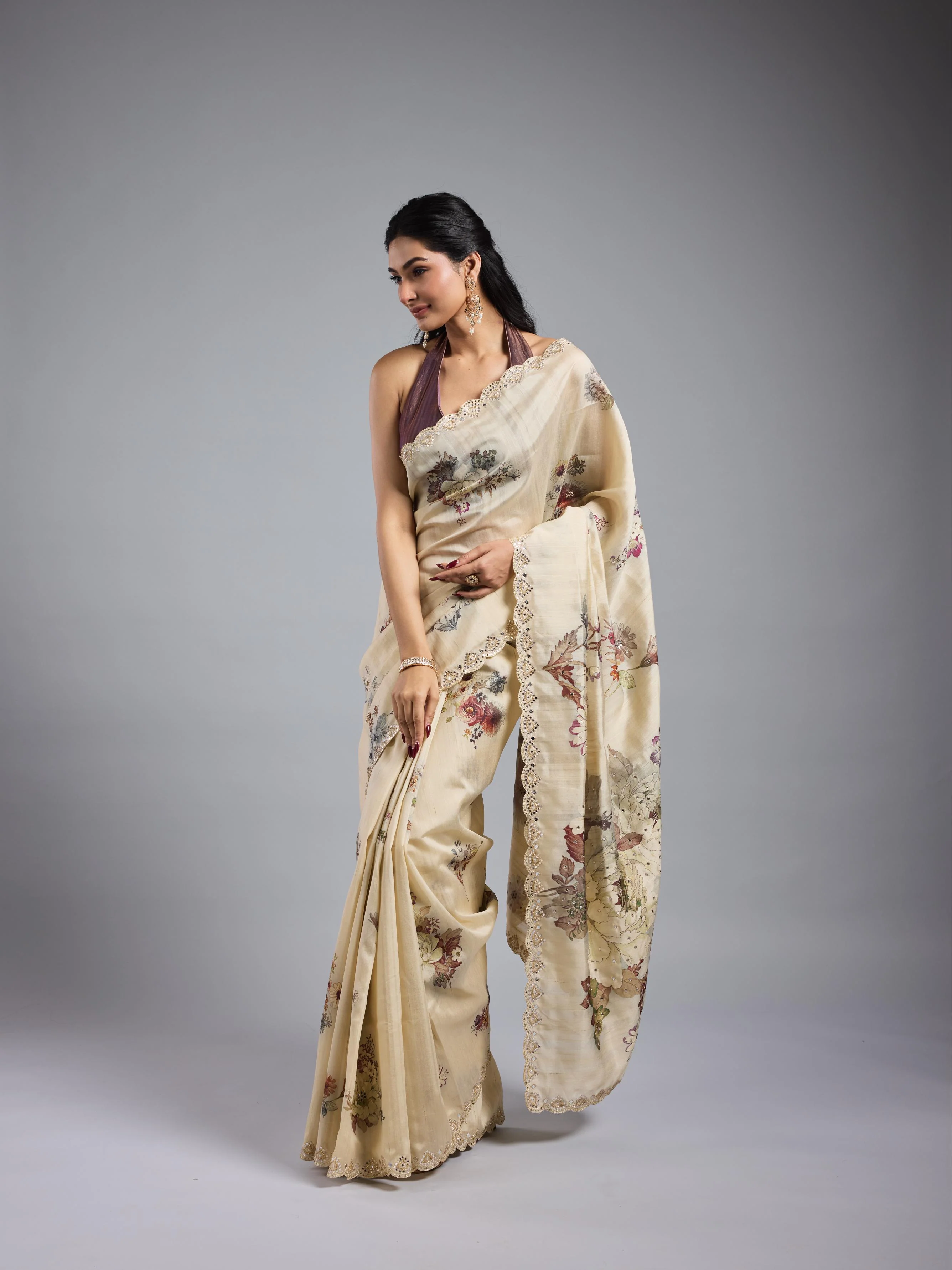 Pastel Cream Bhagalpuri Tussar Silk Saree - Image 3