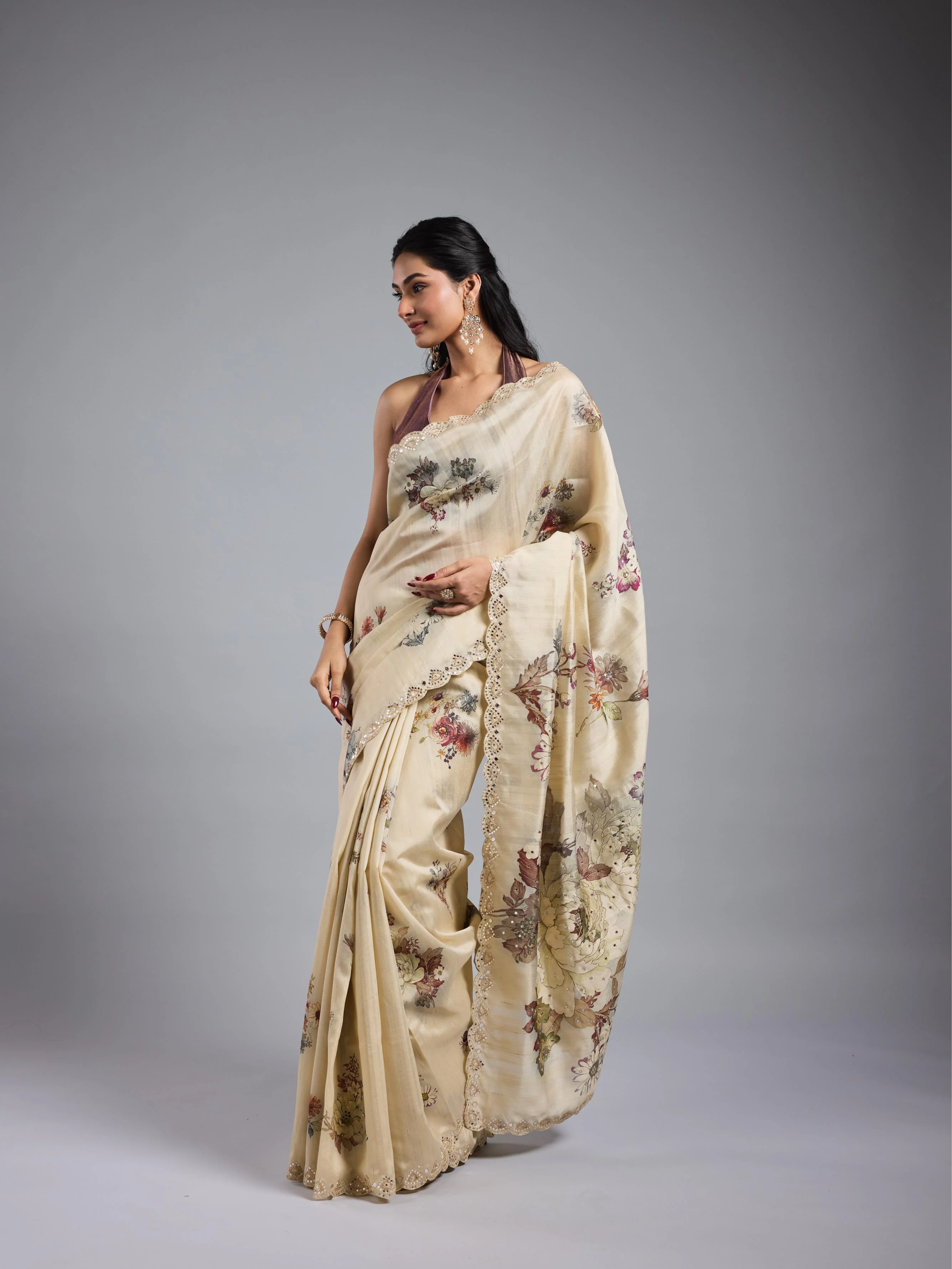 Pastel Cream Bhagalpuri Tussar Silk Saree - Image 4