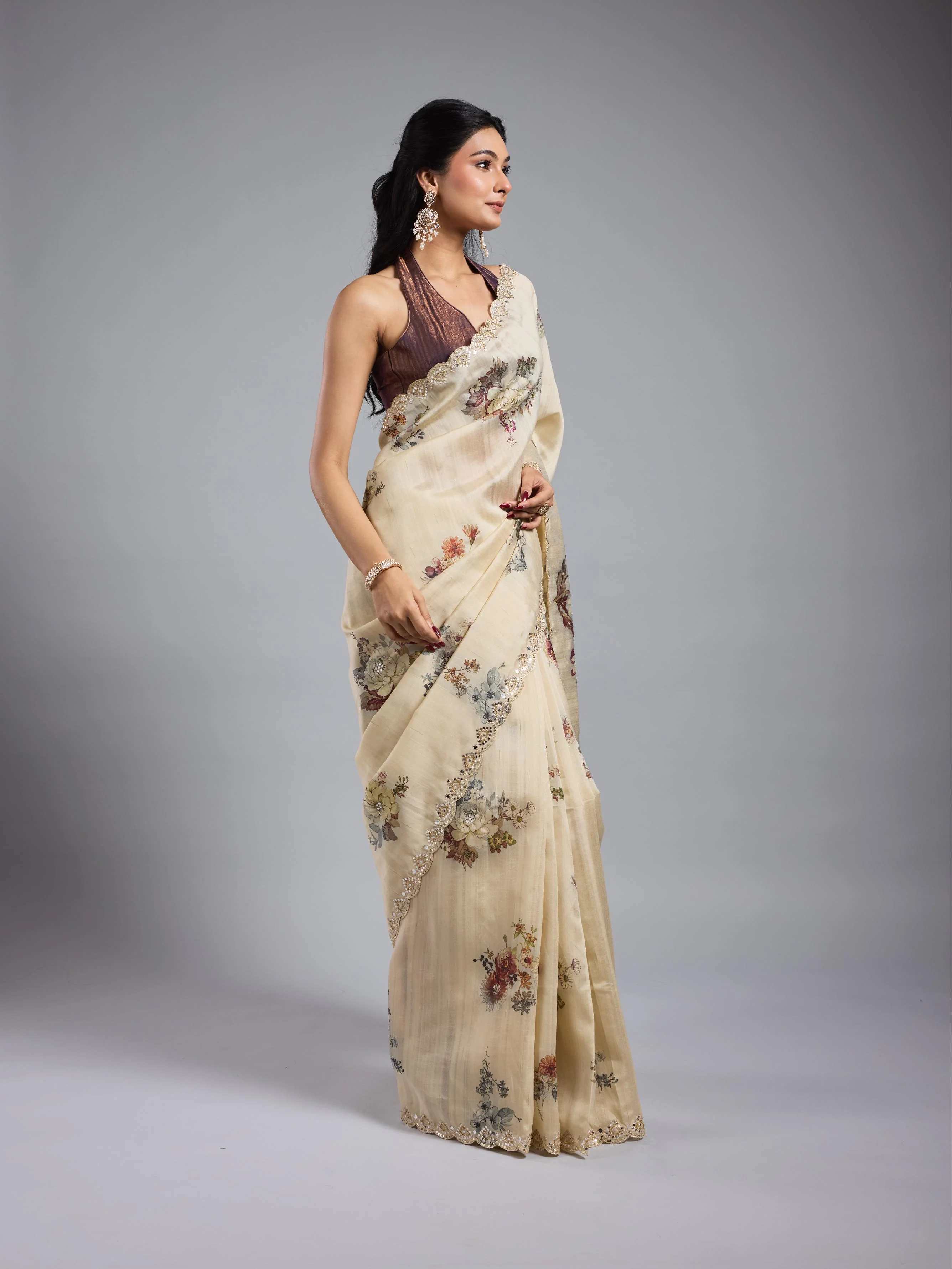 Pastel Cream Bhagalpuri Tussar Silk Saree - Image 5