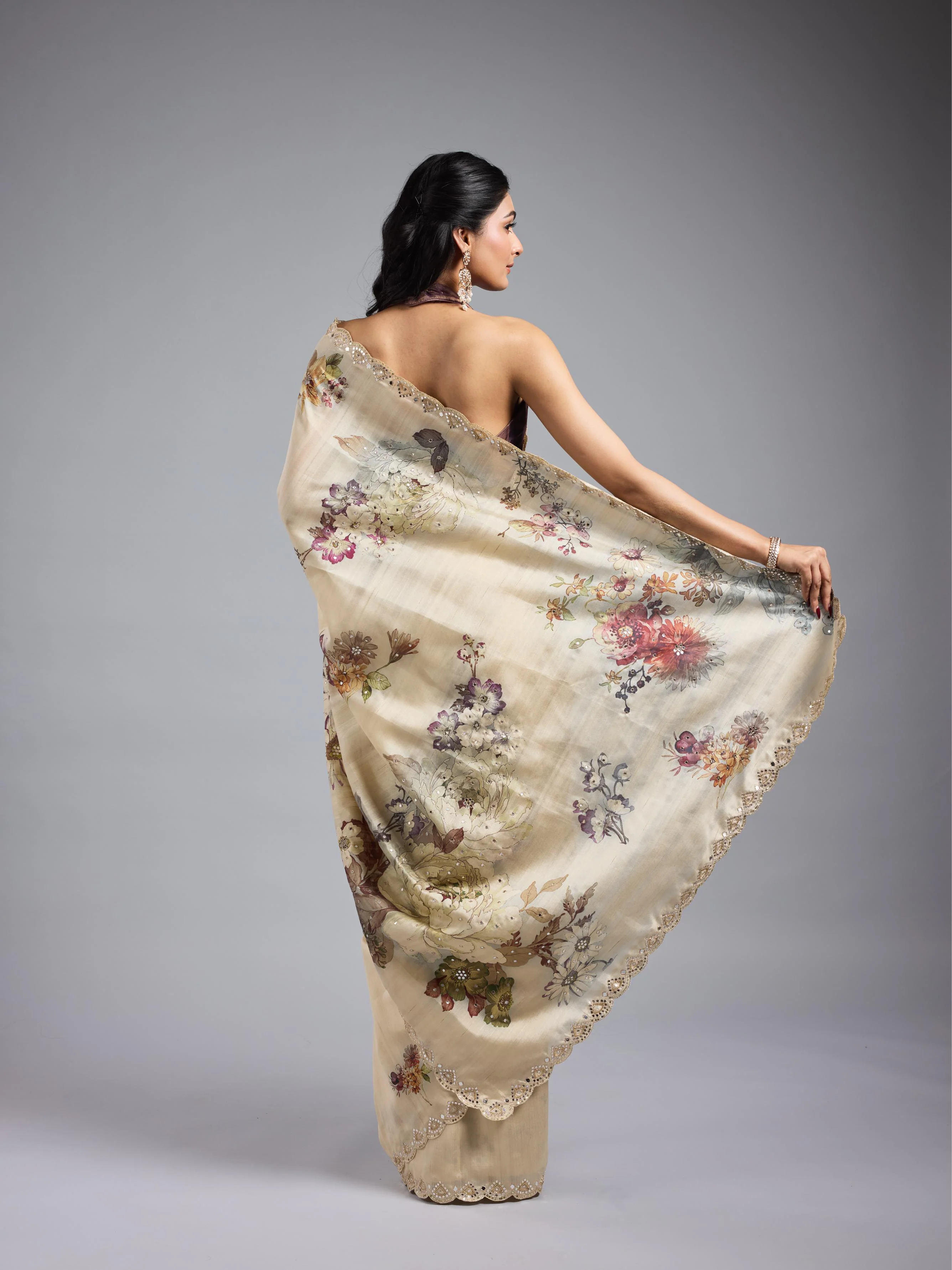 Pastel Cream Bhagalpuri Tussar Silk Saree - Image 6