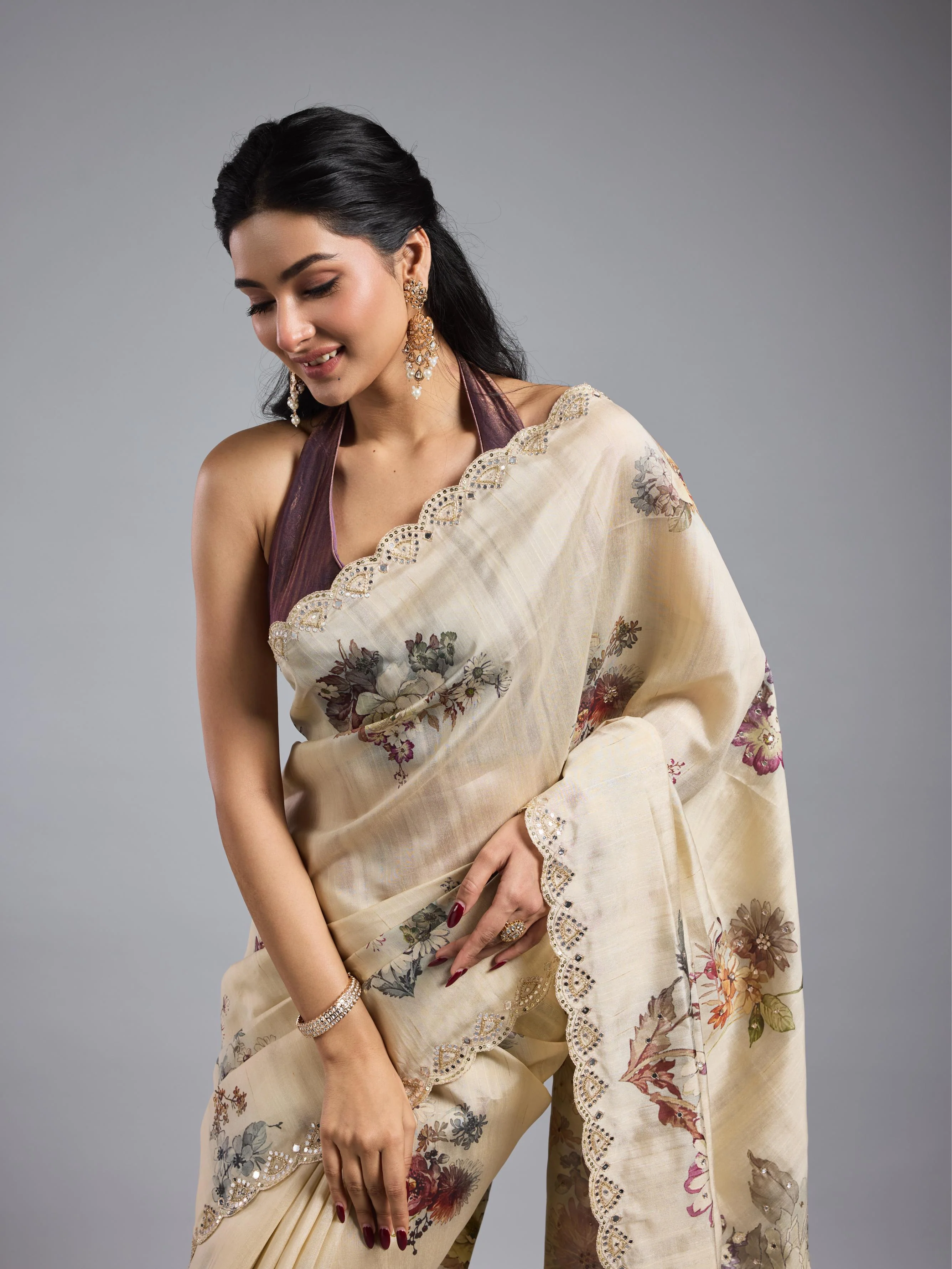 Pastel Cream Bhagalpuri Tussar Silk Saree - Image 7