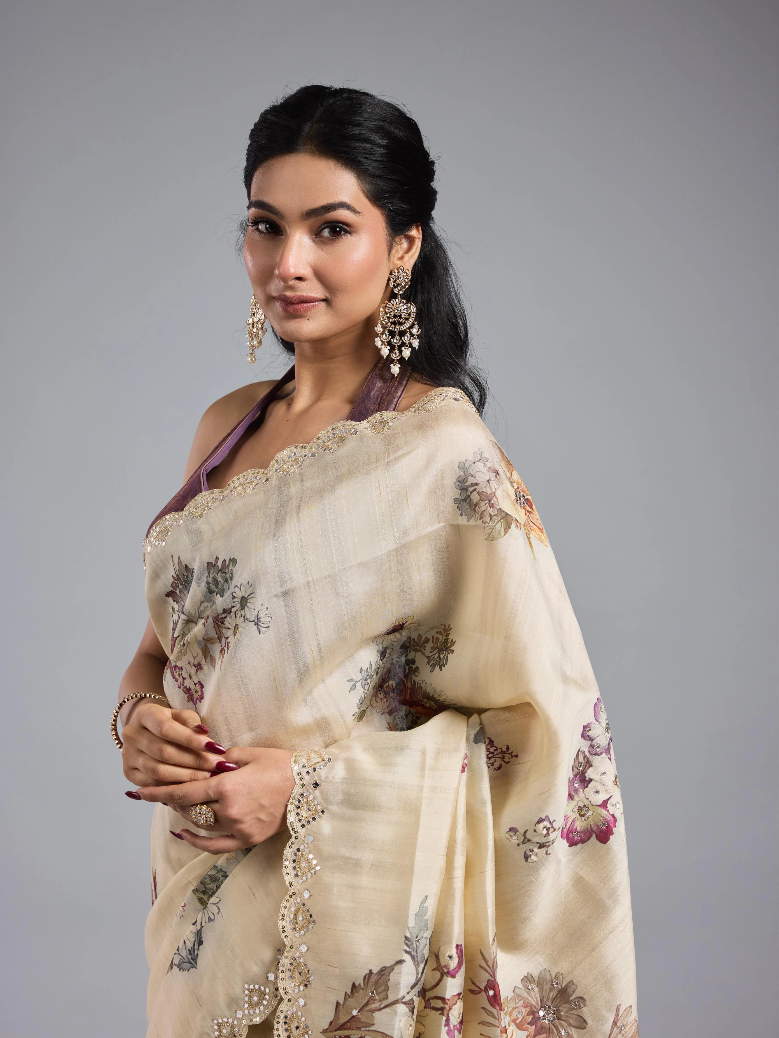 Pastel Cream Bhagalpuri Tussar Silk Saree - Image 8