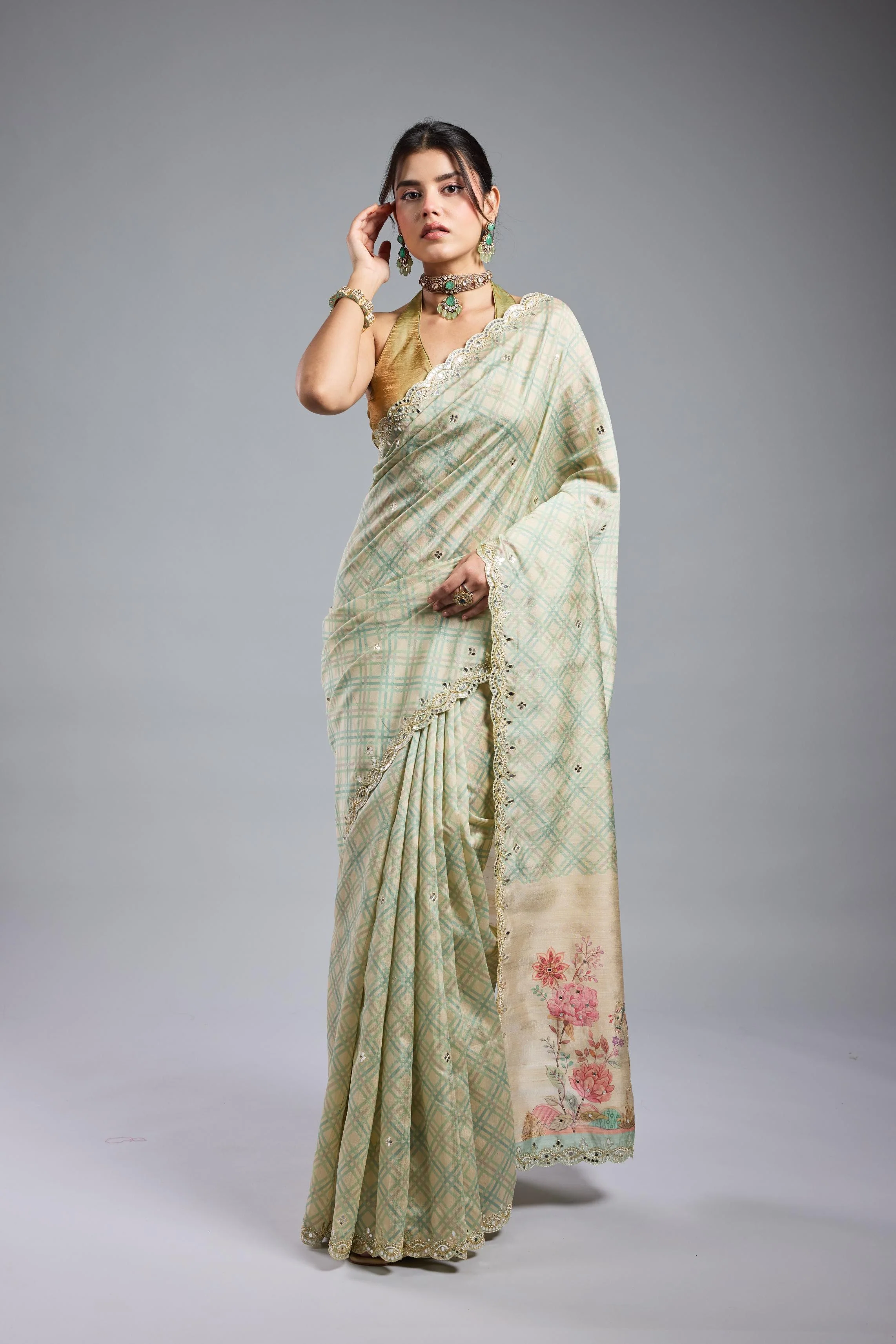 Pastel Green Bhagalpuri Tussar Silk Saree - Image 4