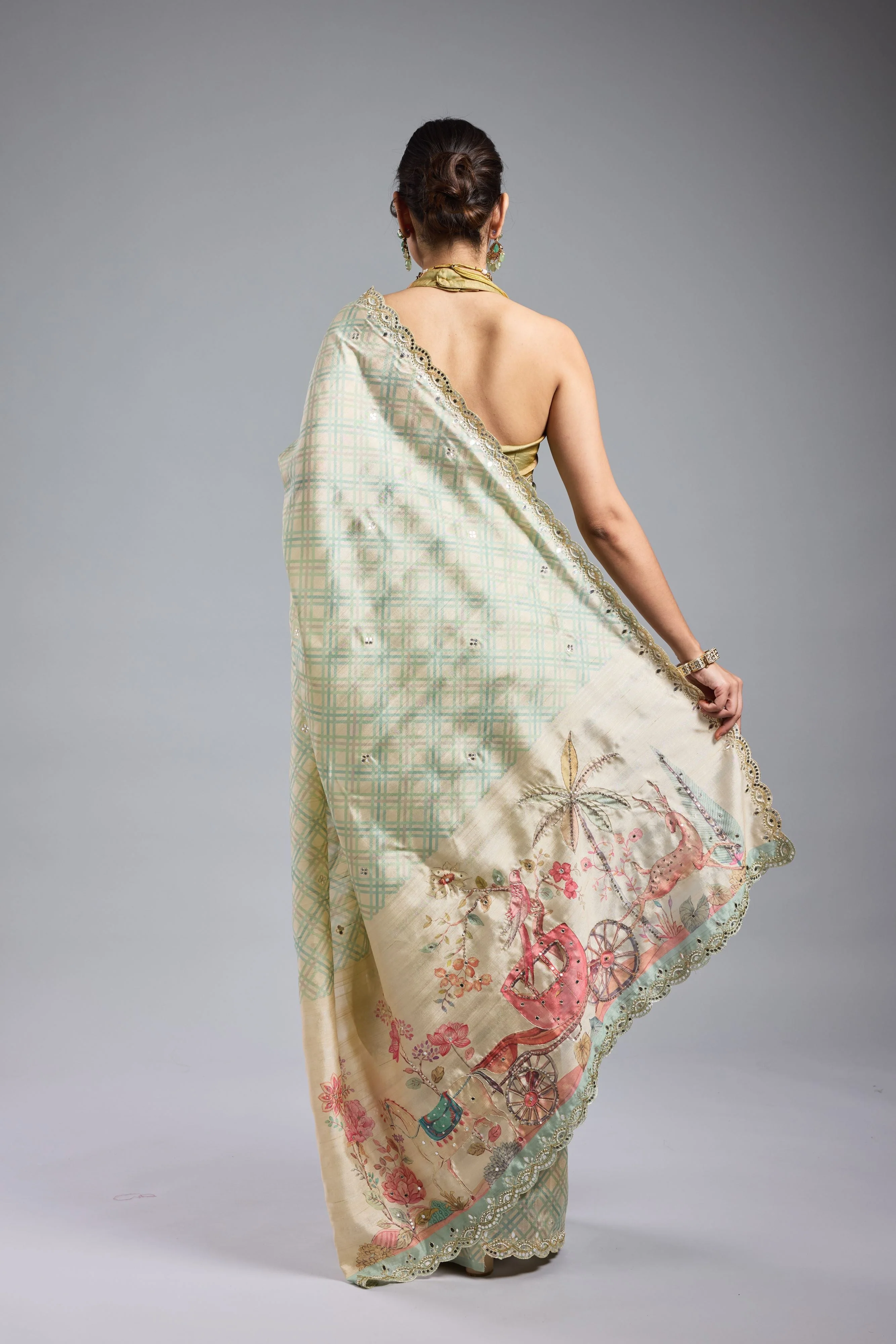 Pastel Green Bhagalpuri Tussar Silk Saree - Image 7