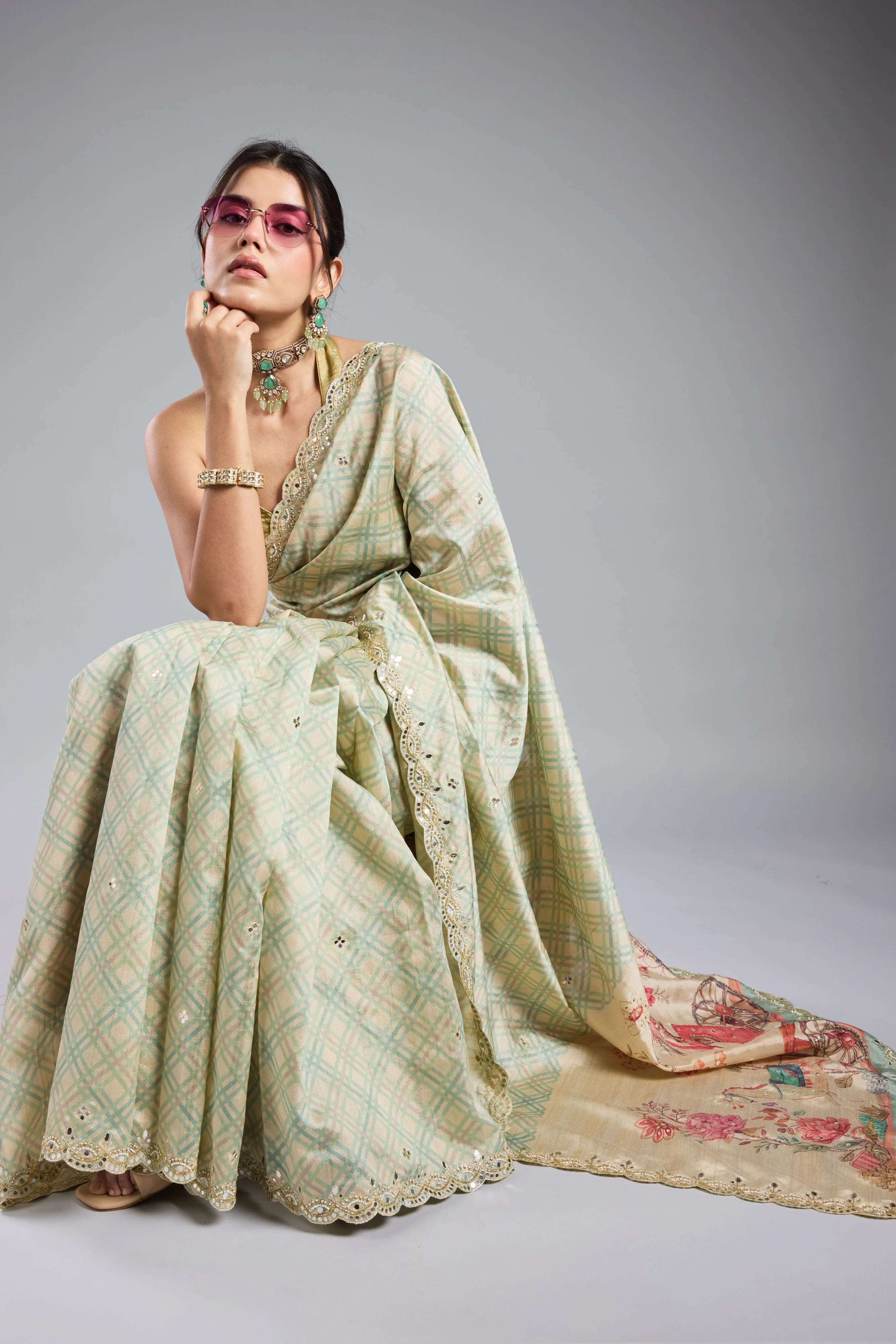 Pastel Green Bhagalpuri Tussar Silk Saree - Image 9