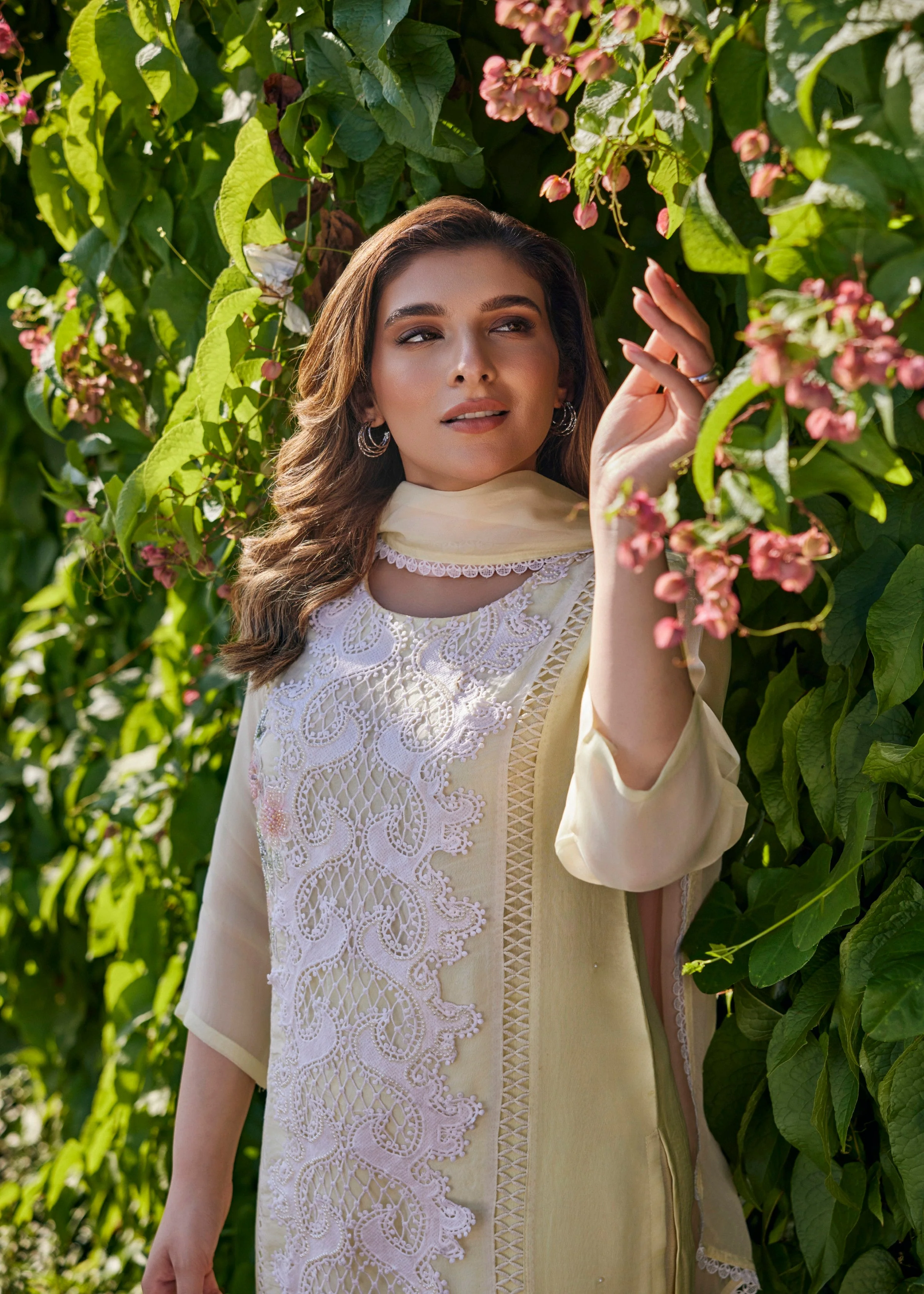Pastel Yellow Embroidered Soft Organza Pant Set - Image 3