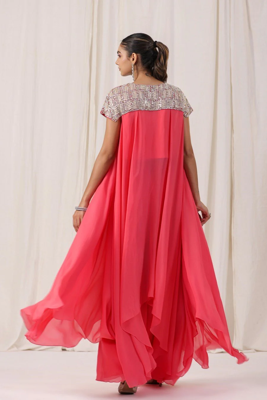 Peach Embellsihed Long Tunic with Palazzo - Image 6
