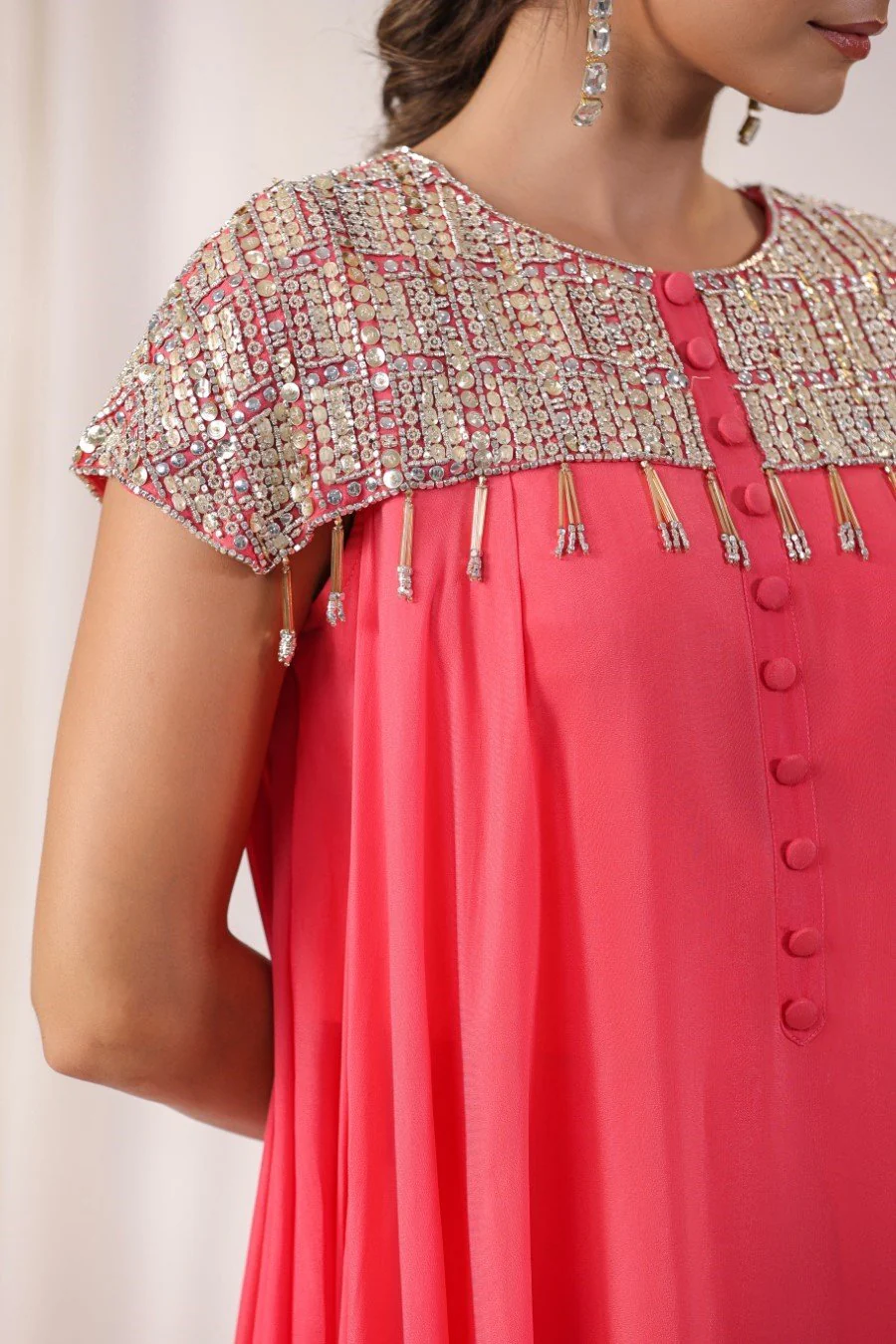 Peach Embellsihed Long Tunic with Palazzo - Image 7
