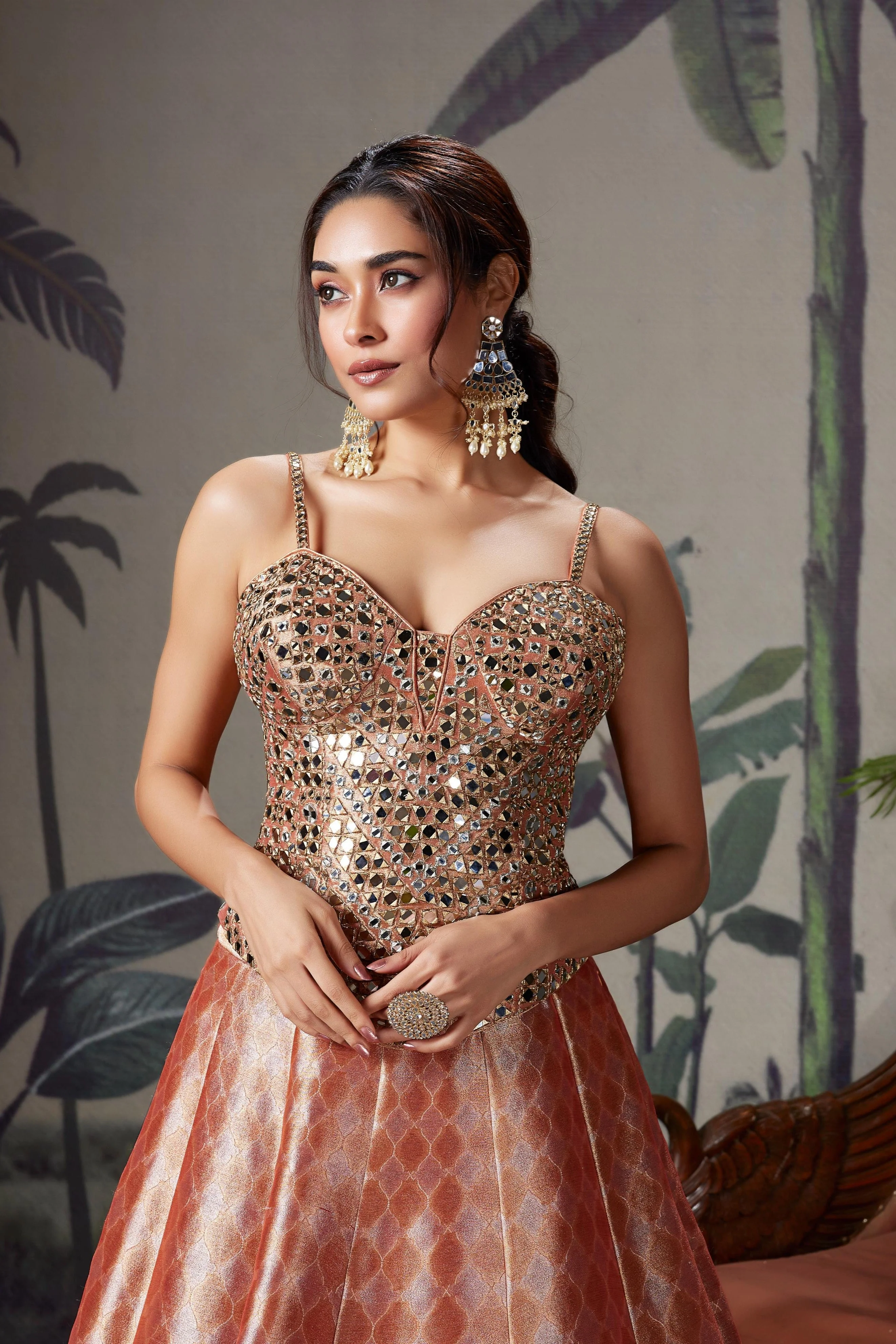 Peach Gold Embellished Premium Silk Gown - Image 2