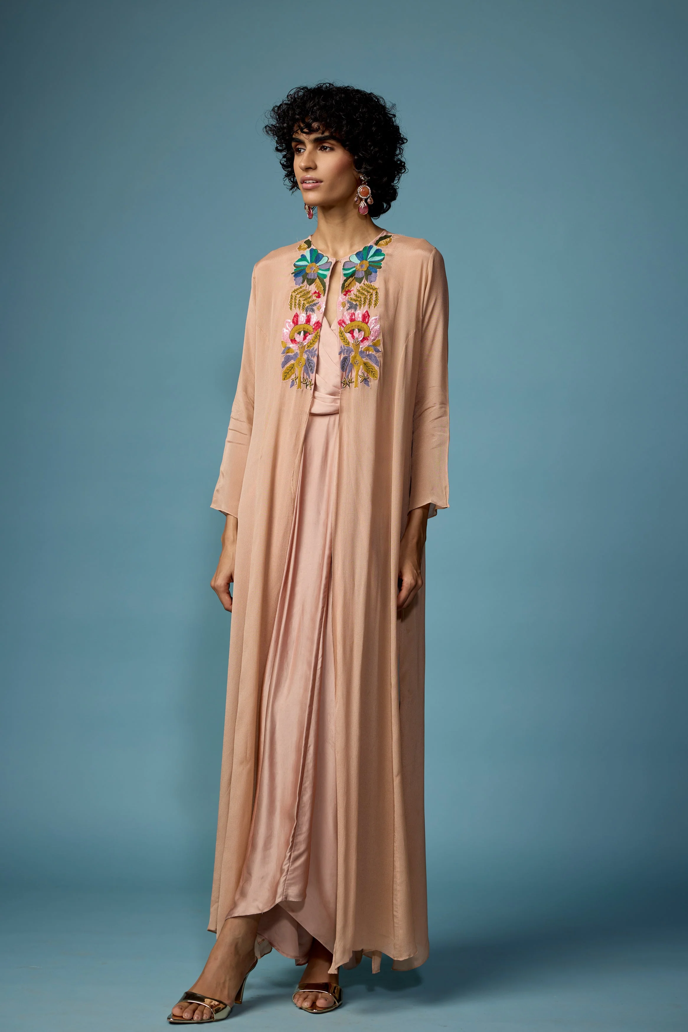 Blush Pink Embroidered Satin Silk Dress - Image 6