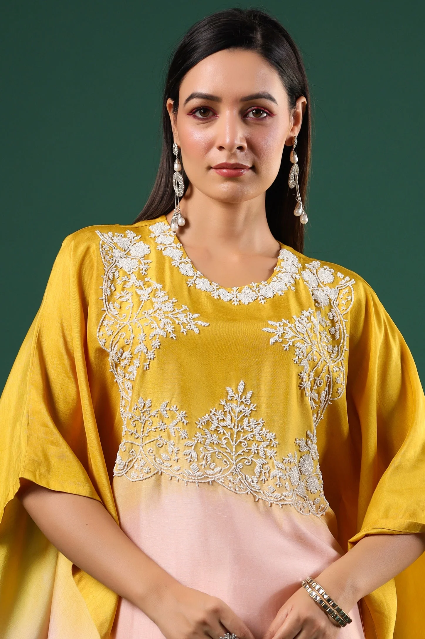 Peach Yellow Ombre Dyed Kaftan Set - Image 2