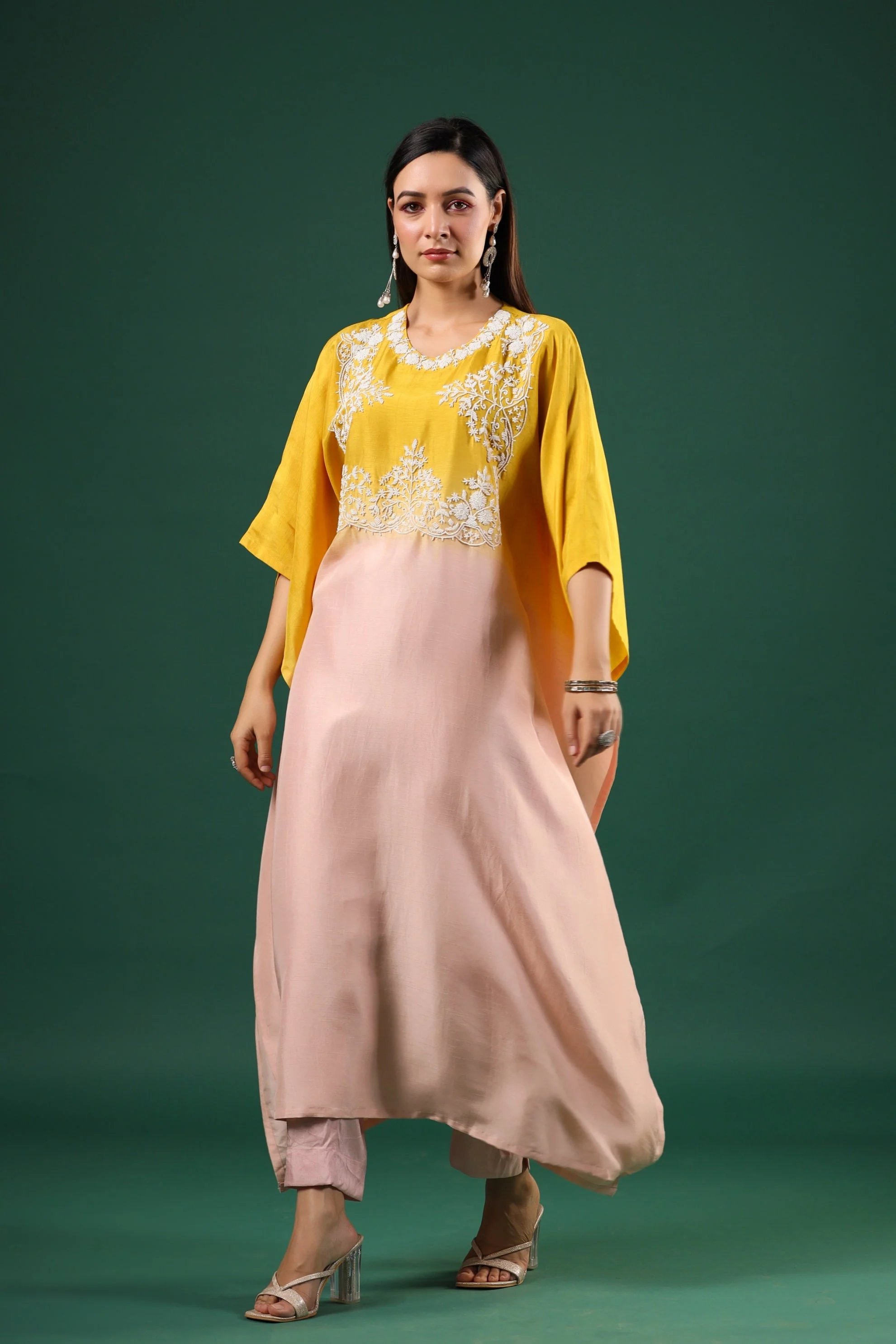 Peach Yellow Ombre Dyed Kaftan Set - Image 4