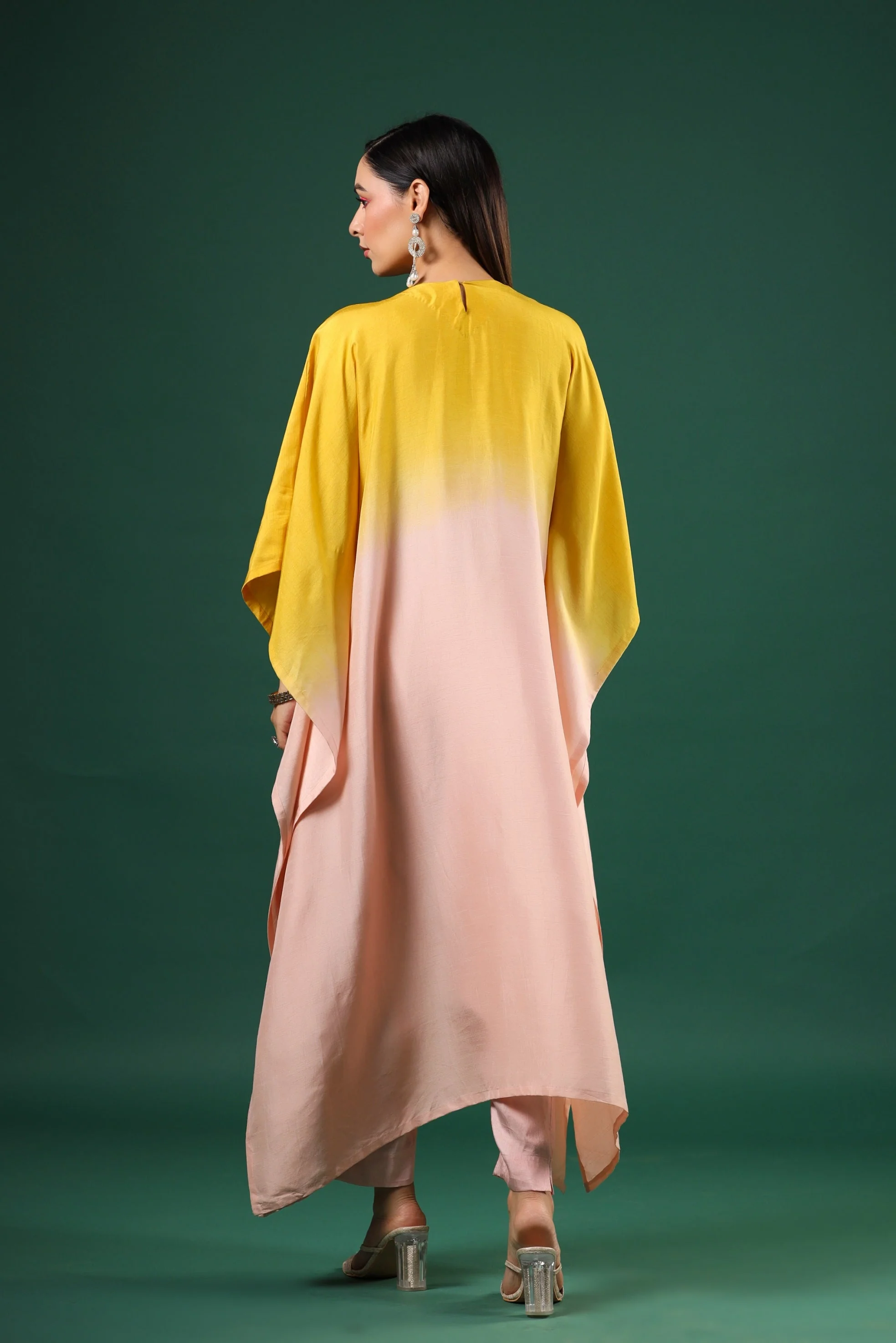 Peach Yellow Ombre Dyed Kaftan Set - Image 5