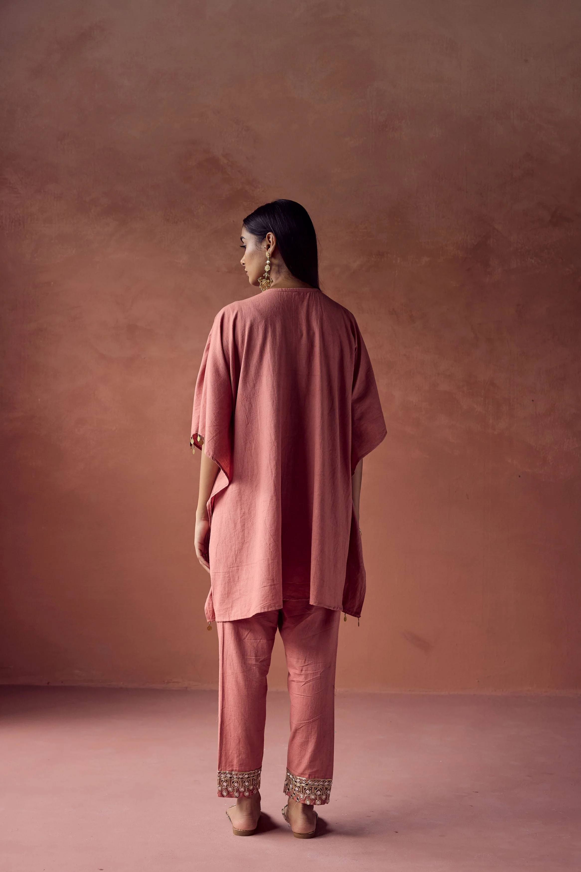 Soft Peach Embellished Organic Cotton Kaftan Set - Image 5