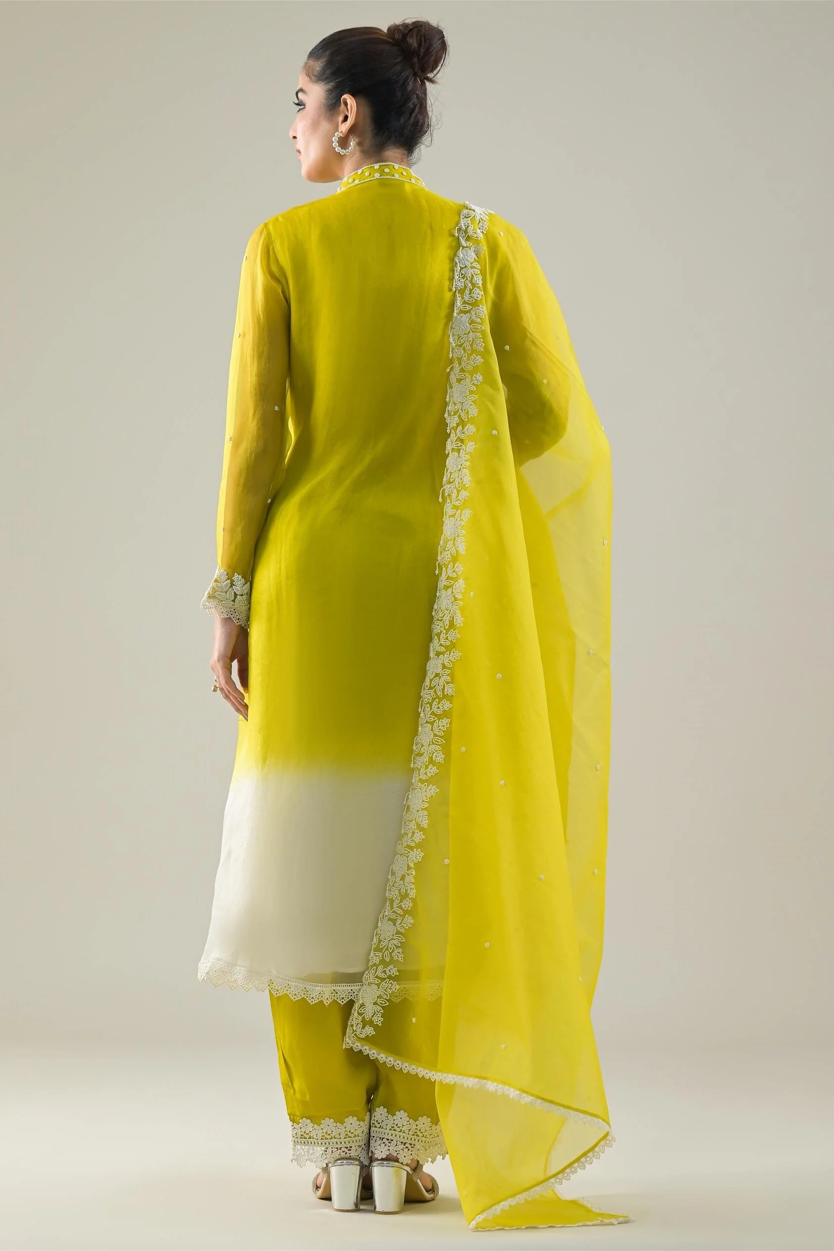 Pear Green Embellished Tissue Silk Pants Set - Image 5