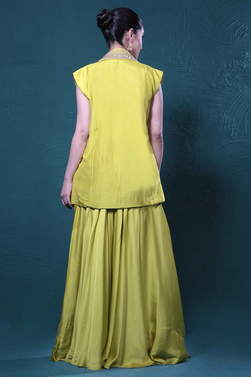 Pear Green Embroidered Jacket & Palazzo Set - Image 4