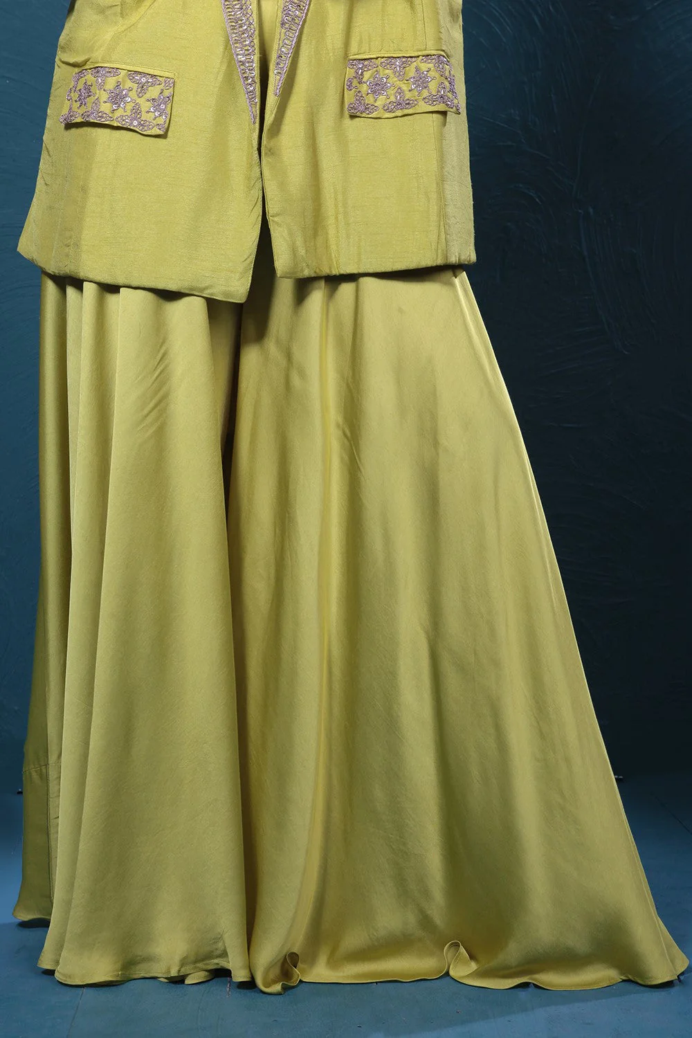 Pear Green Embroidered Jacket & Palazzo Set - Image 5
