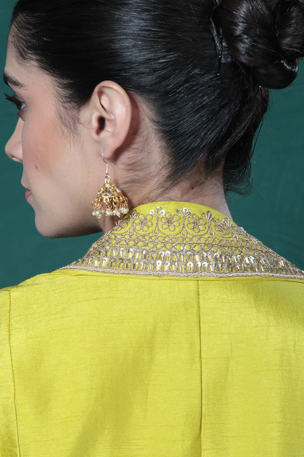 Pear Green Embroidered Jacket & Palazzo Set - Image 8