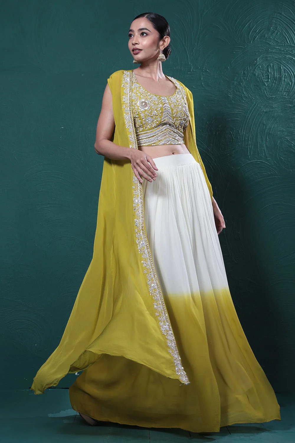 Pear Green Ombre-Dyed Cape Set - Image 5