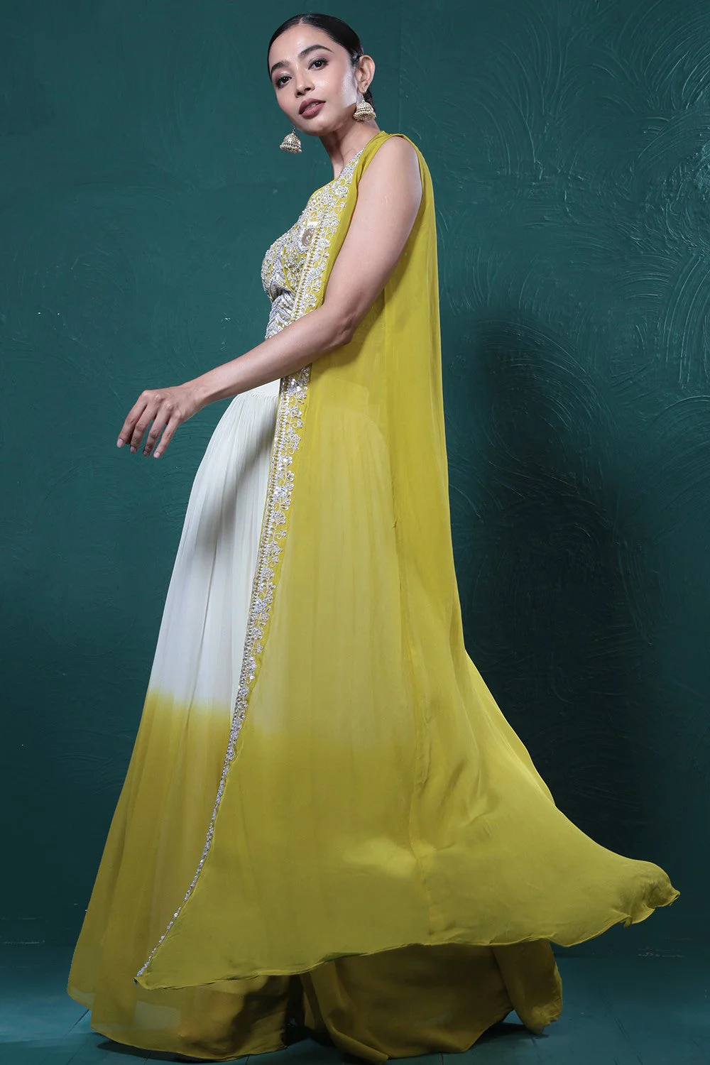 Pear Green Ombre-Dyed Cape Set - Image 6