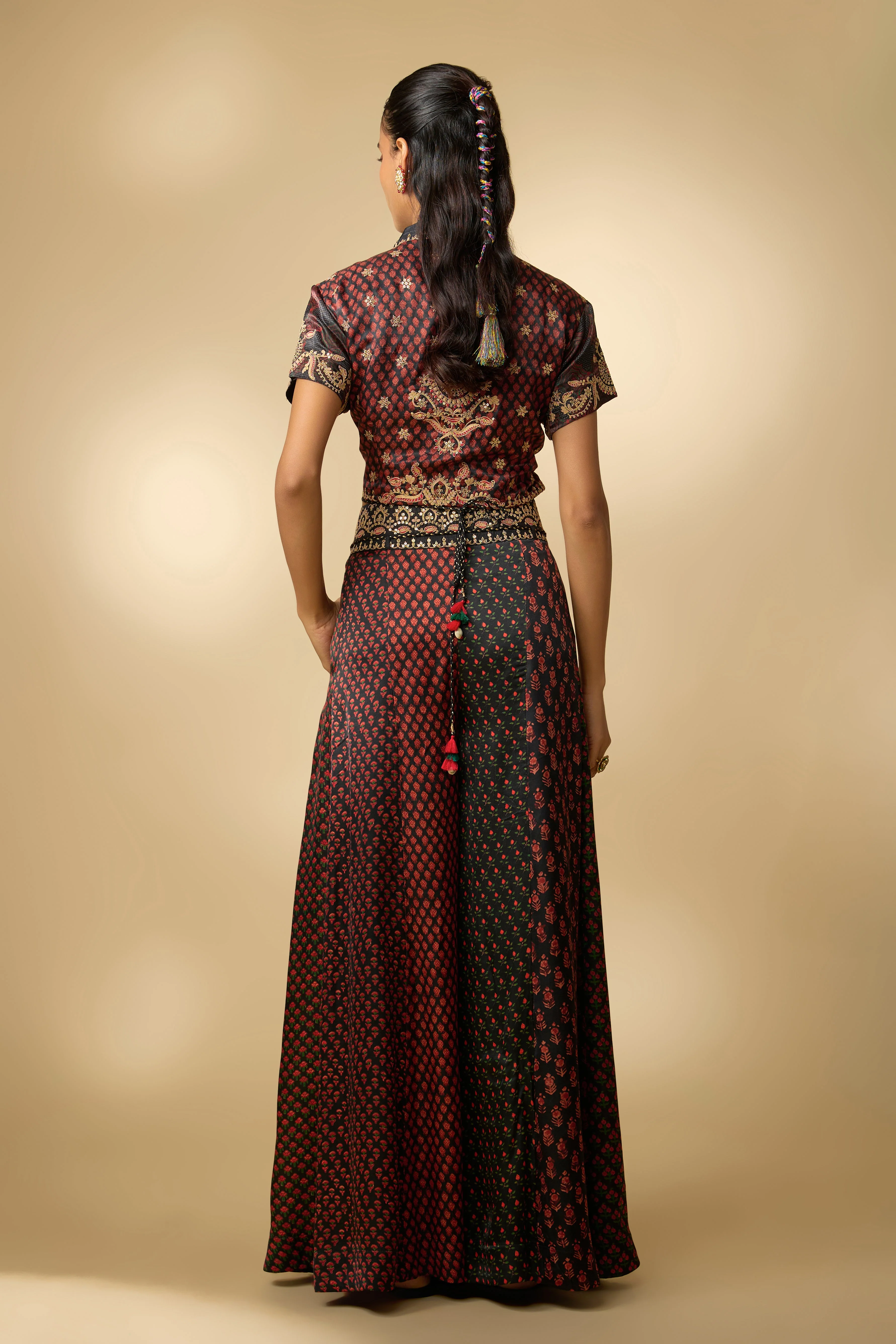 Hot Black Printed Slub Cotton Silk Tunic Co-Ord Set - Image 4
