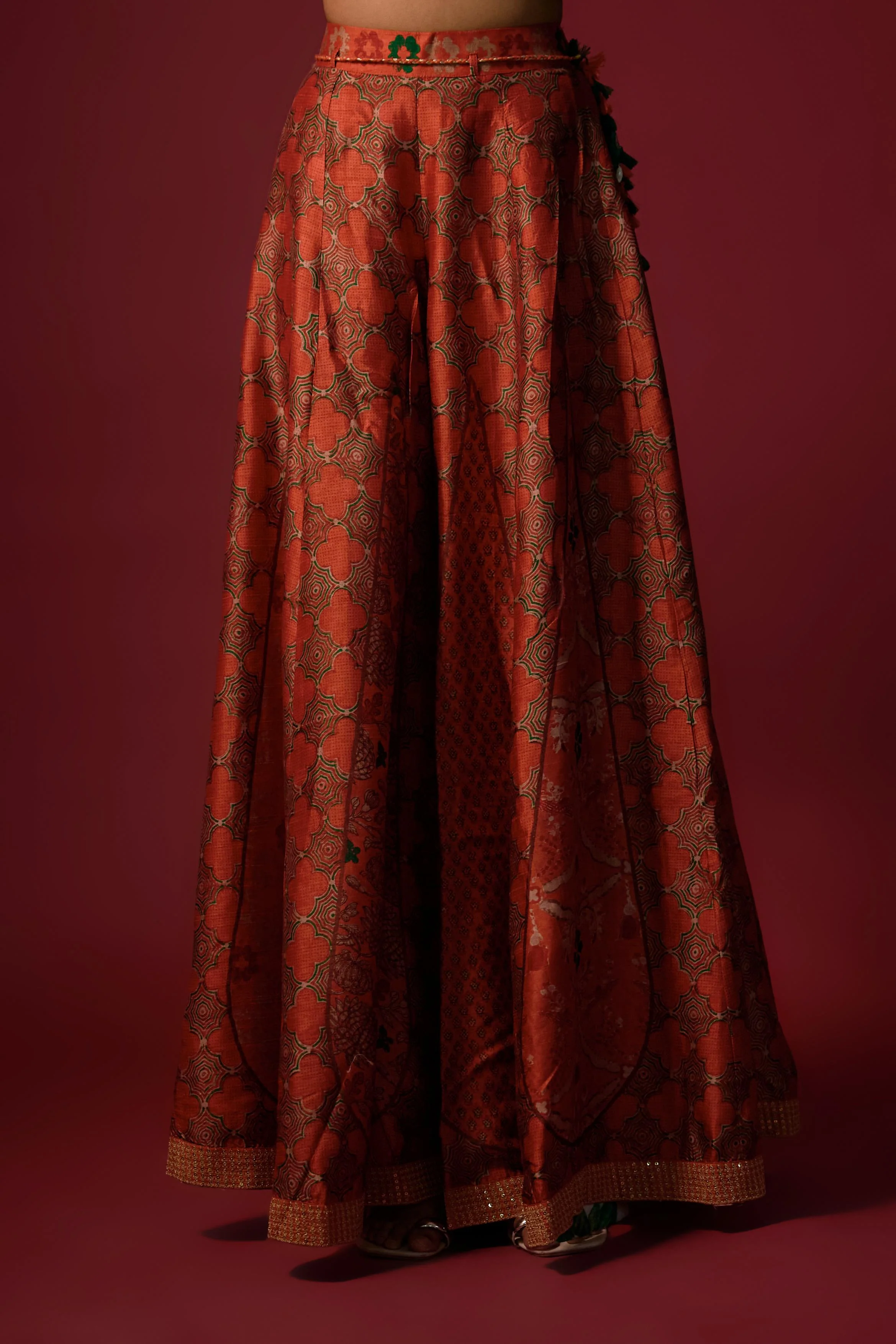 Orange Printed Slub Cotton Silk Tunic Co-Ord Set - Image 3
