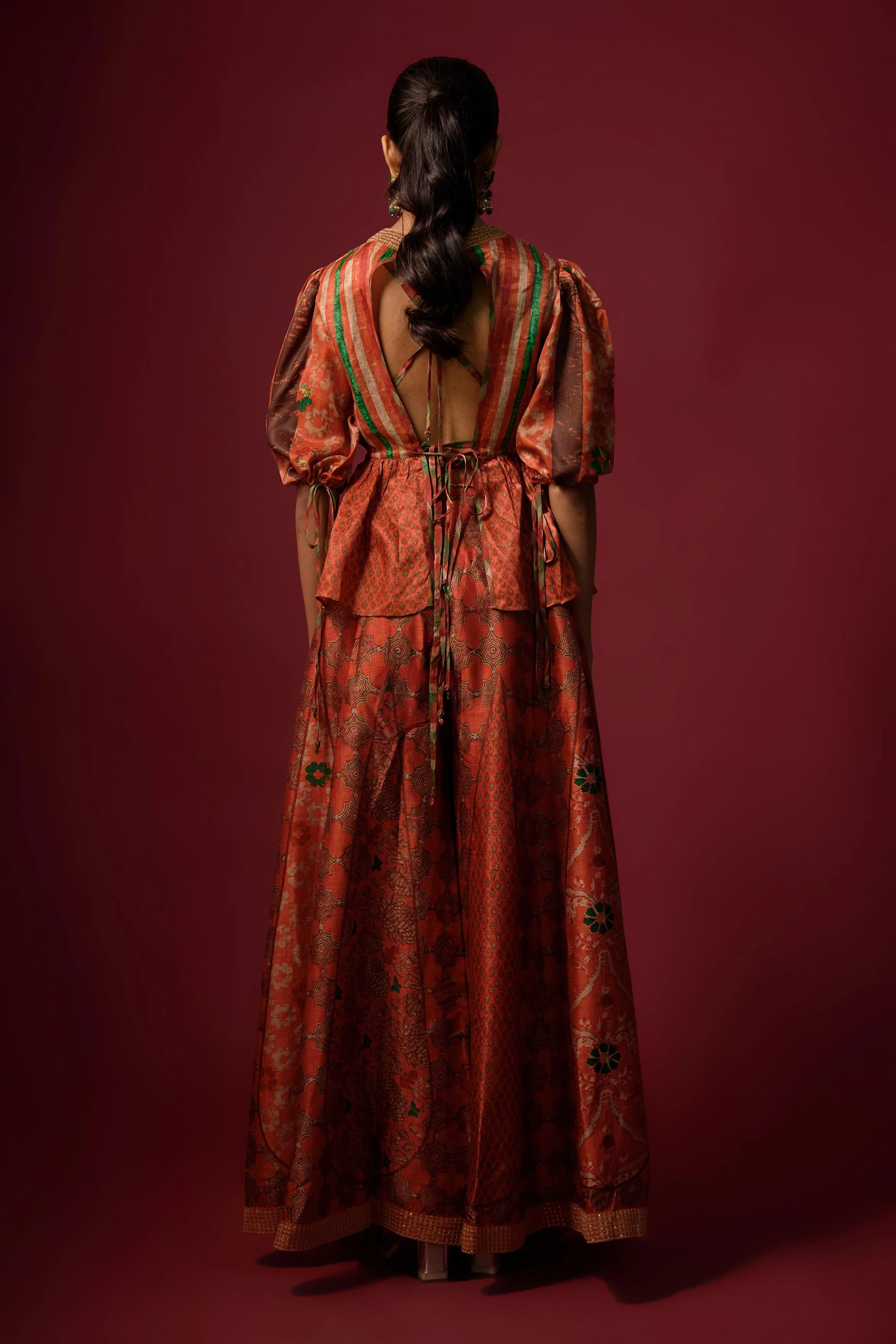 Orange Printed Slub Cotton Silk Tunic Co-Ord Set - Image 4
