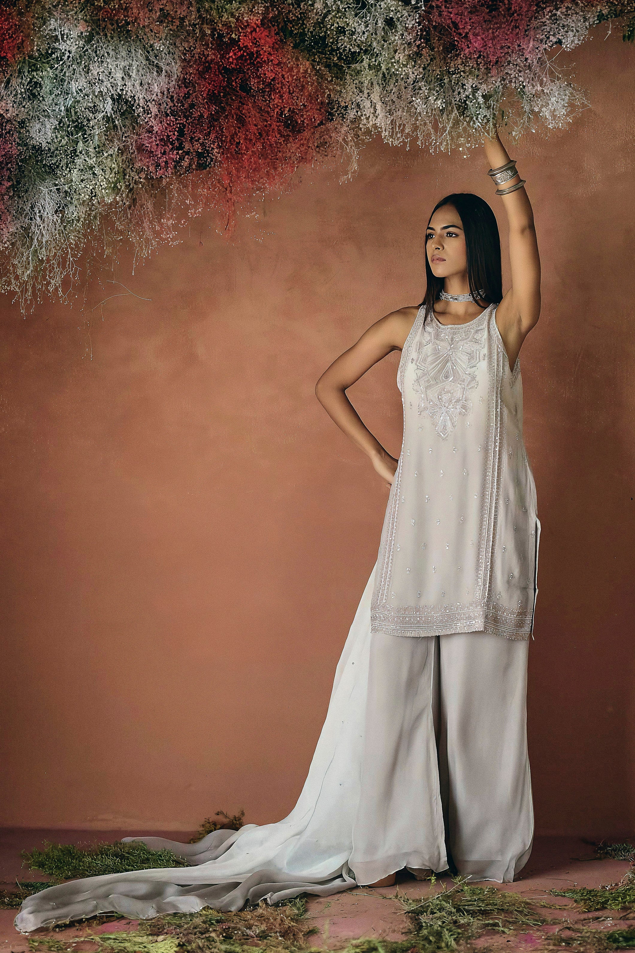 Pearl Ivory Embellished Soft Organza Palazzo Set - Image 4