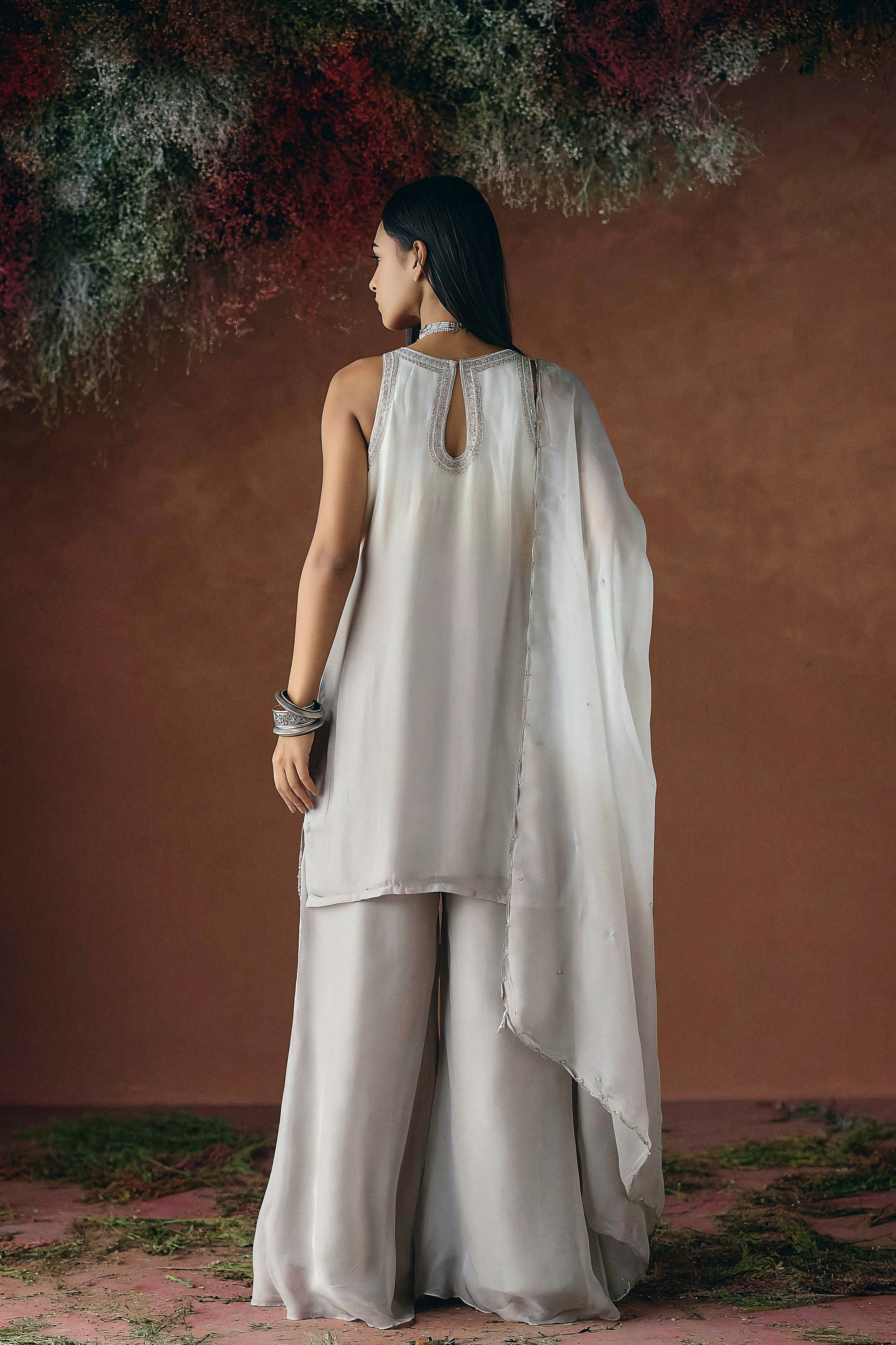 Pearl Ivory Embellished Soft Organza Palazzo Set - Image 5