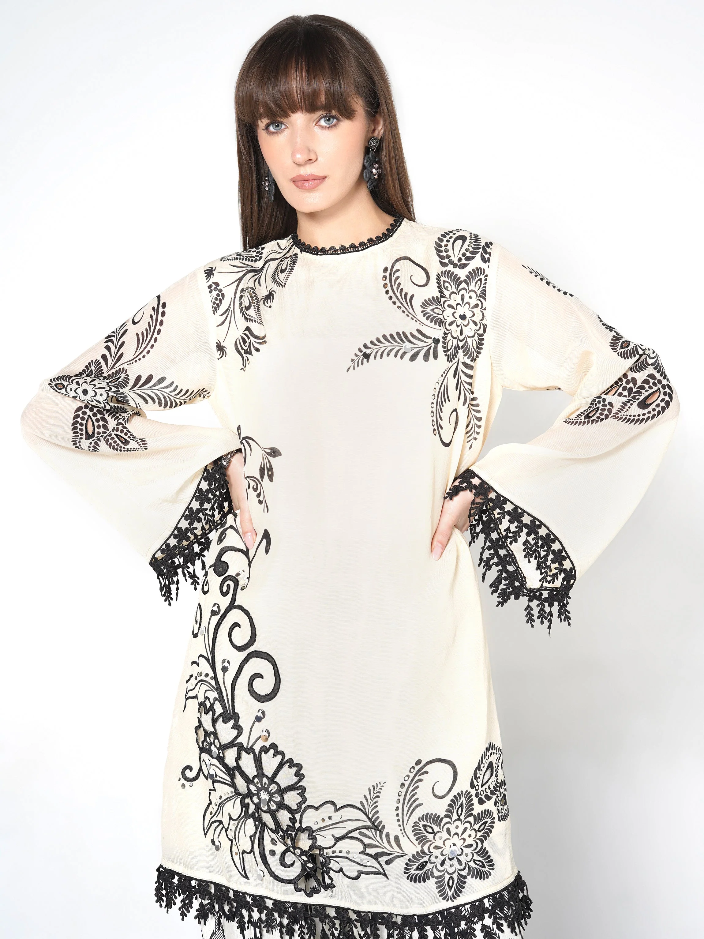 Pearl White Printed Linen Silk Co-Ord Set - Image 2