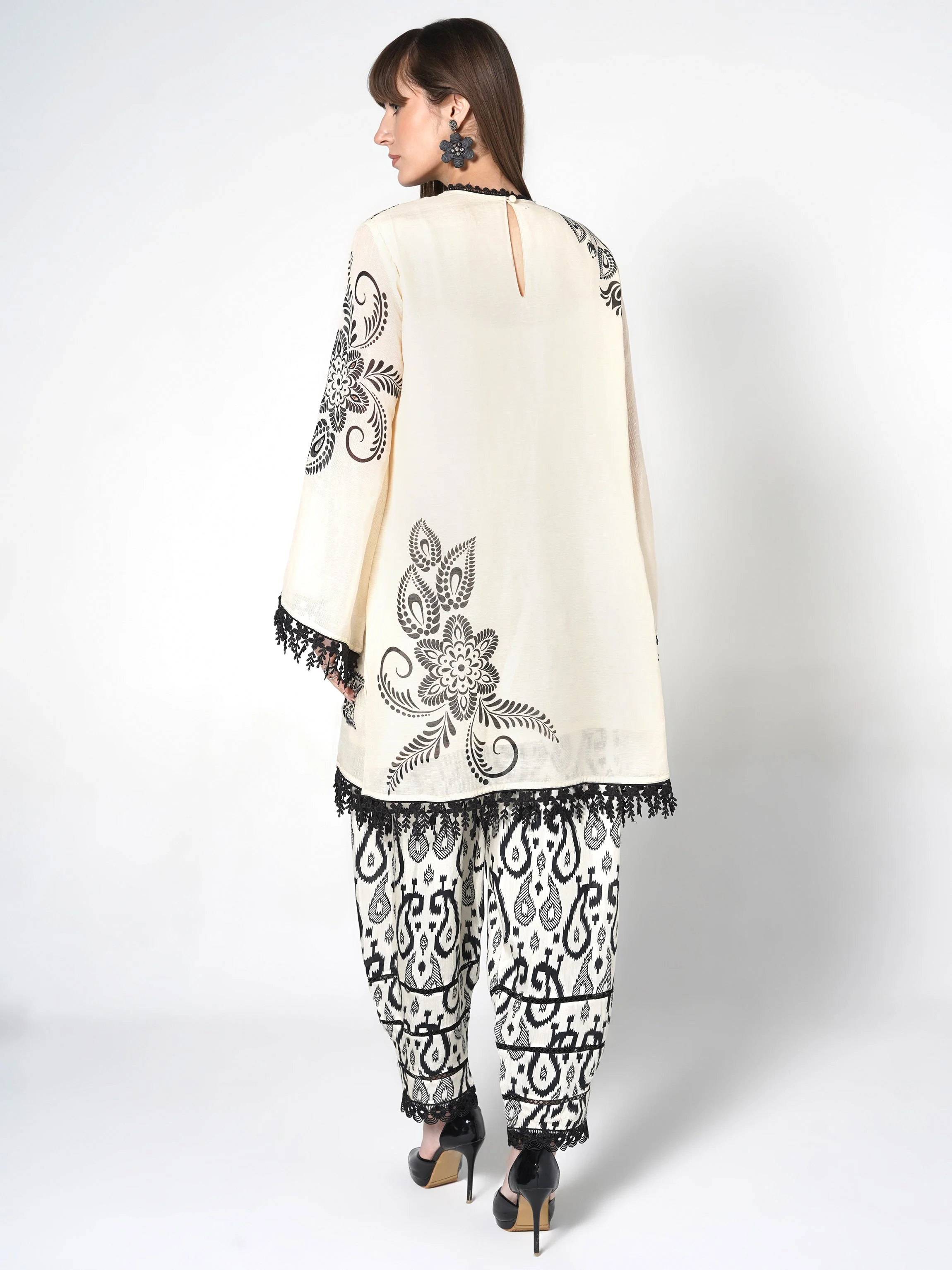Pearl White Printed Linen Silk Co-Ord Set - Image 6