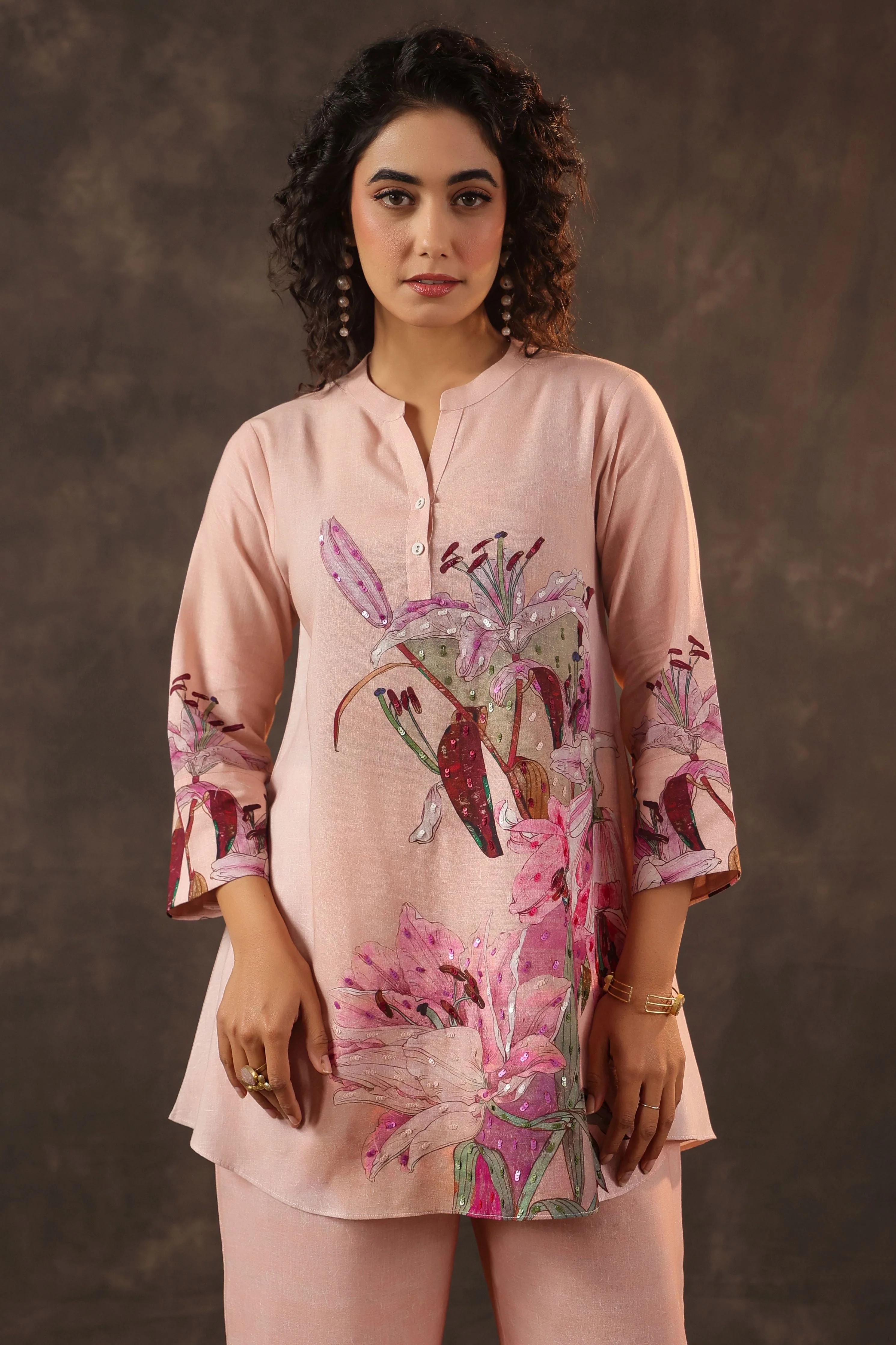 Petal Pink Embellished Linen Co-Ord Set - Image 2